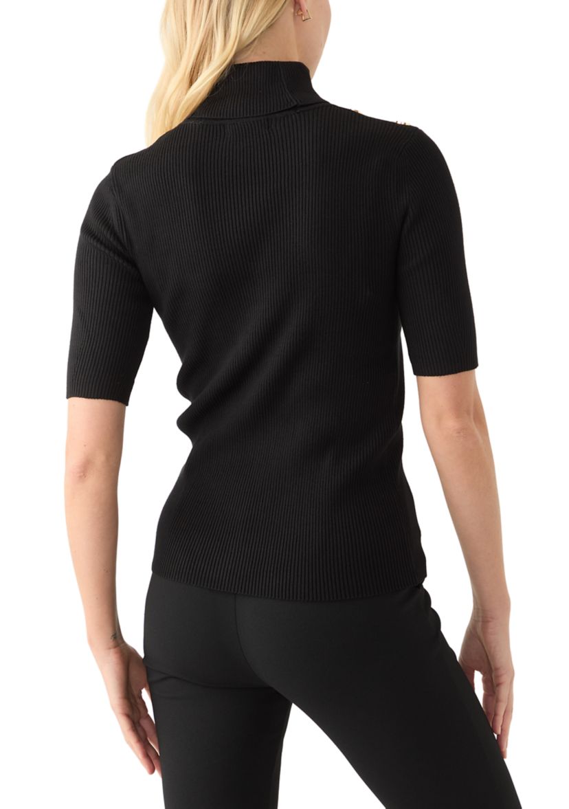 Womens Elbow Sleeve Turtleneck Ribbed Sweater