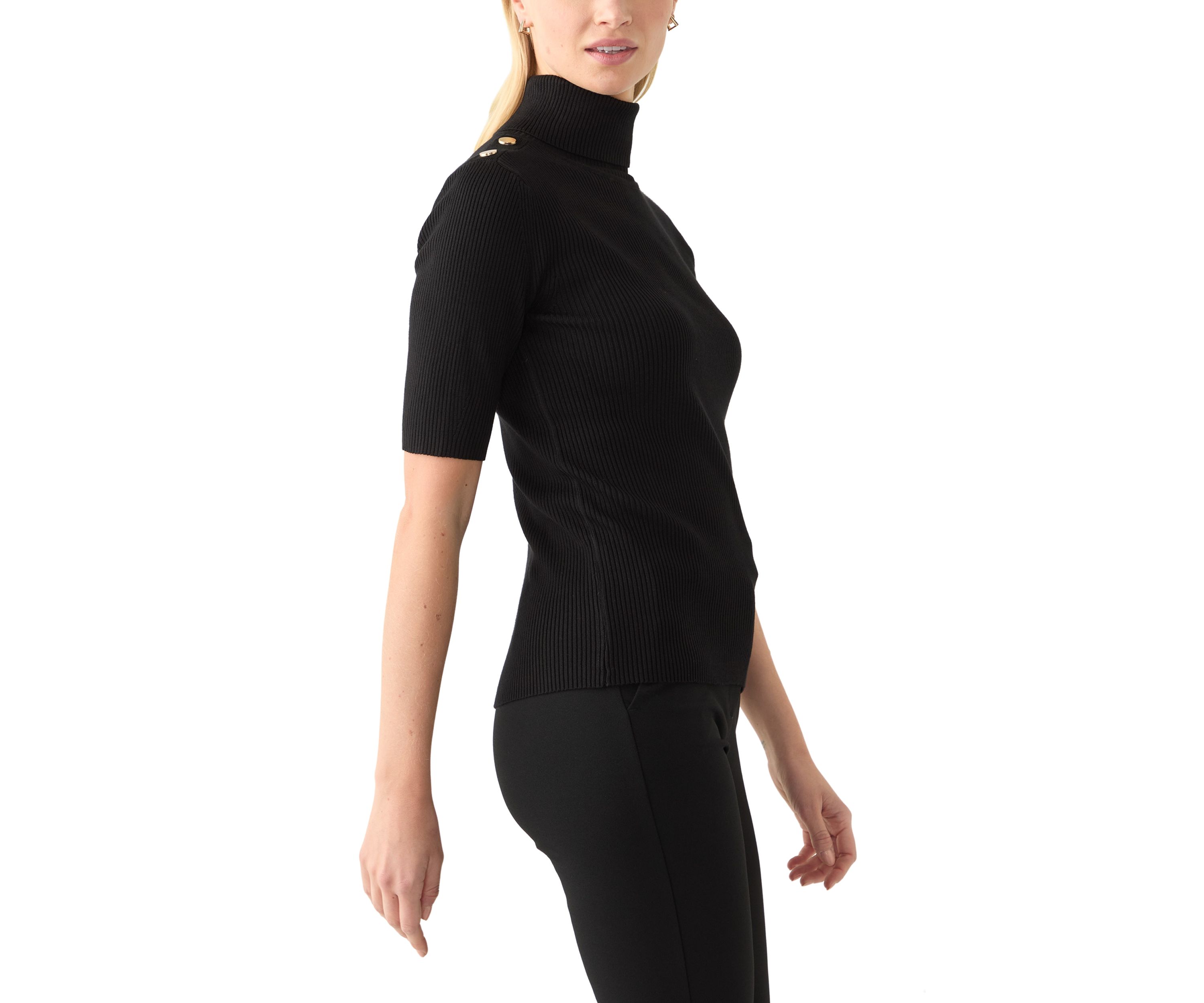 Womens Elbow Sleeve Turtleneck Ribbed Sweater