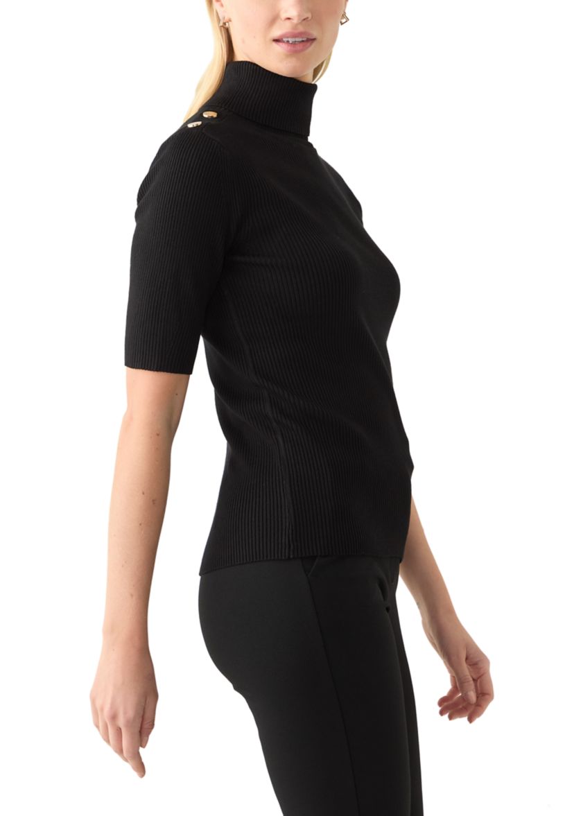 Womens Elbow Sleeve Turtleneck Ribbed Sweater