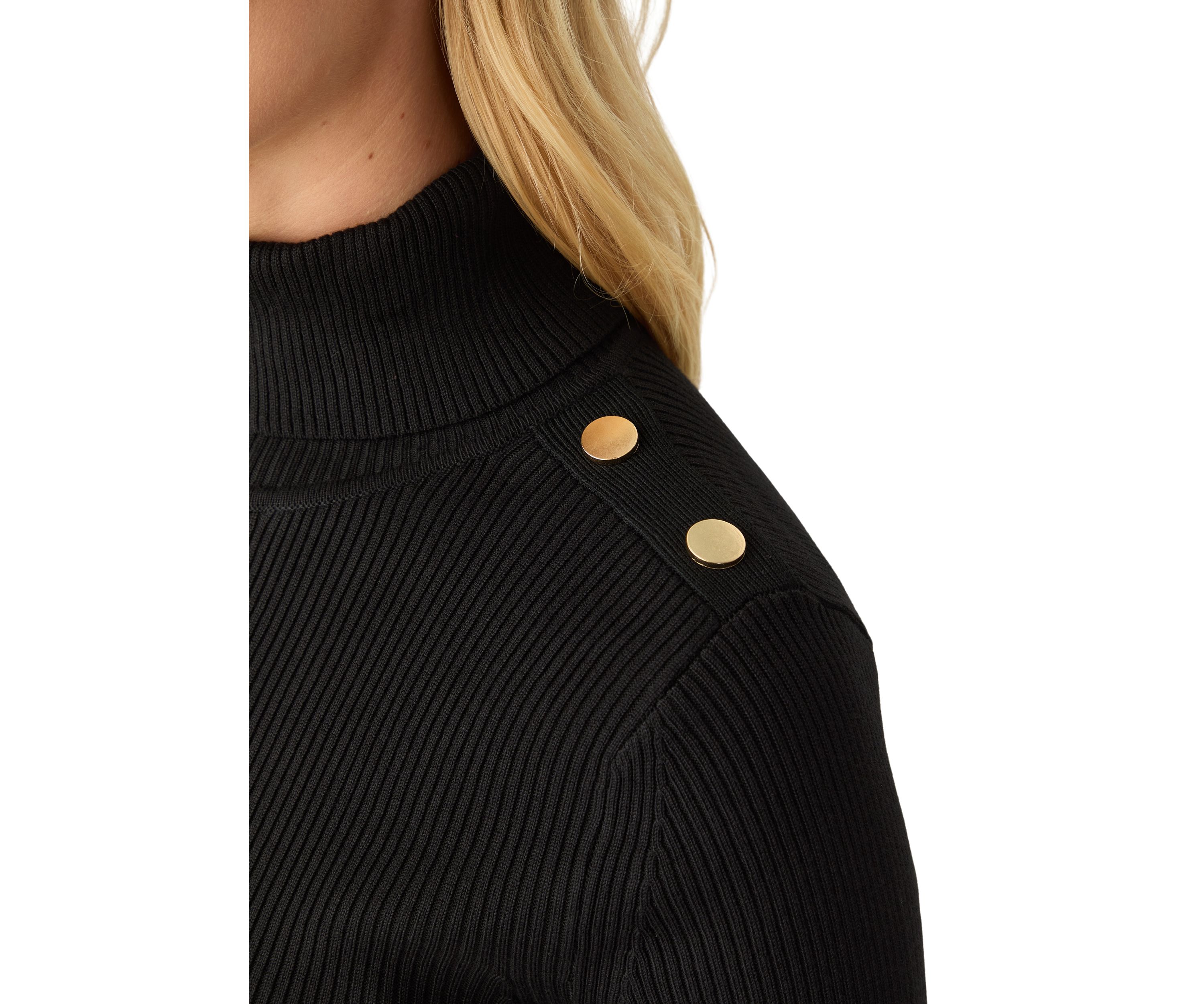 Womens Elbow Sleeve Turtleneck Ribbed Sweater