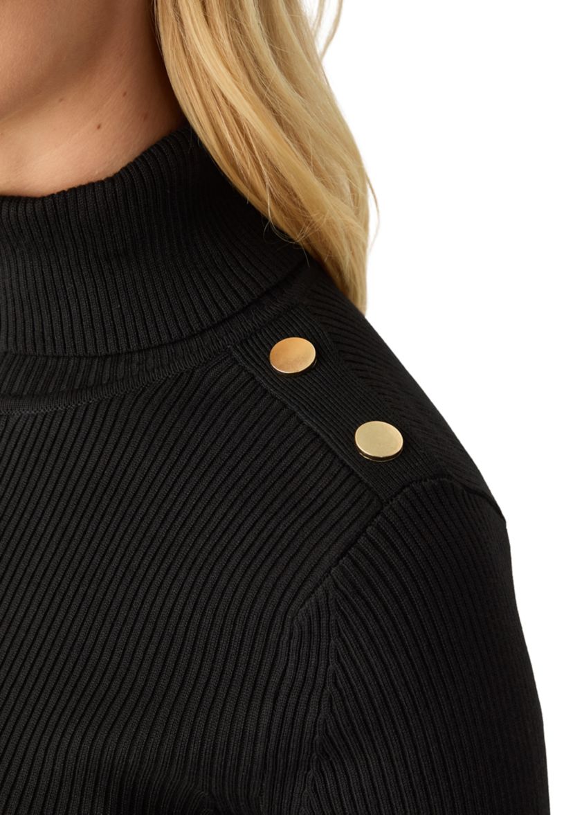 Womens Elbow Sleeve Turtleneck Ribbed Sweater