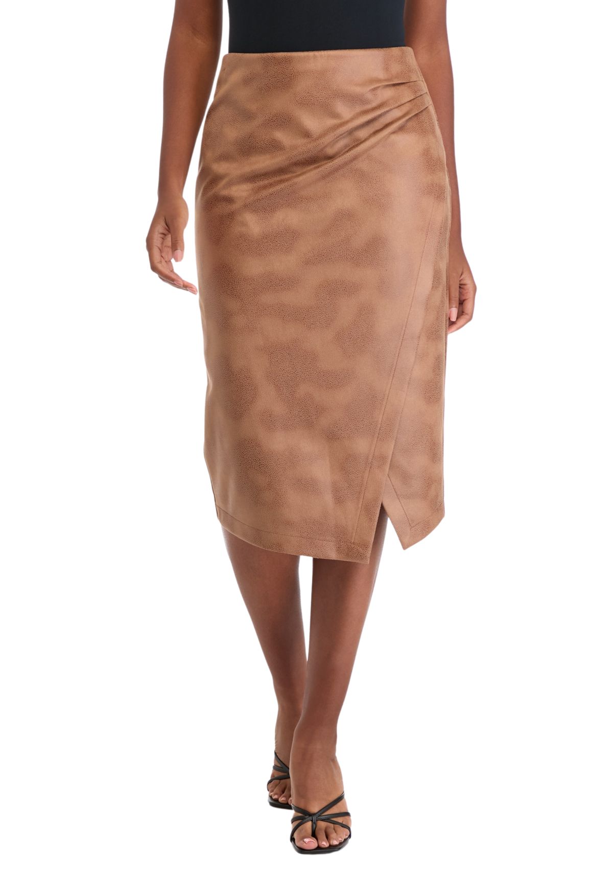 Womens Faux Wrap Printed Pleated Skirt