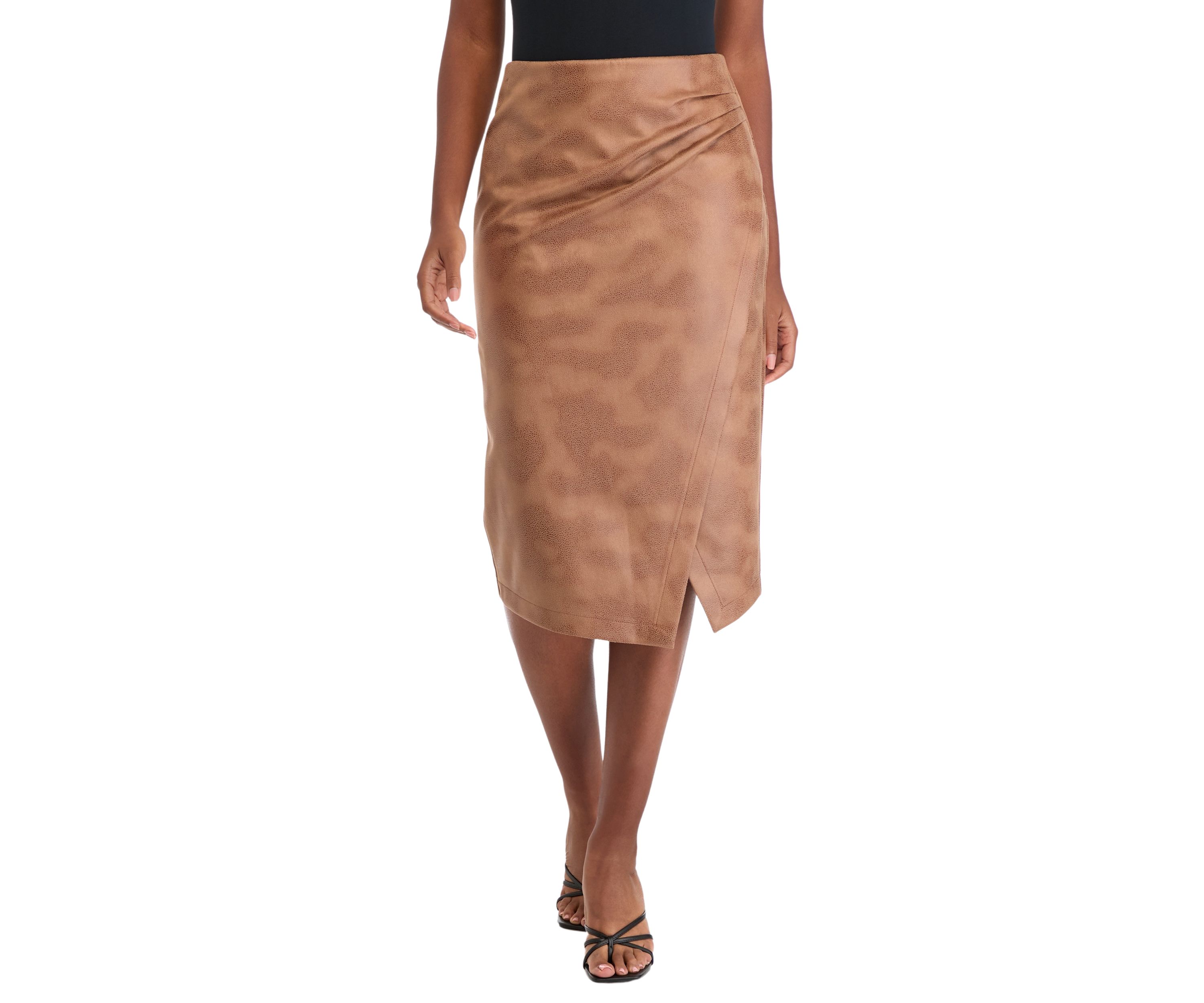 Womens Faux Wrap Printed Pleated Skirt