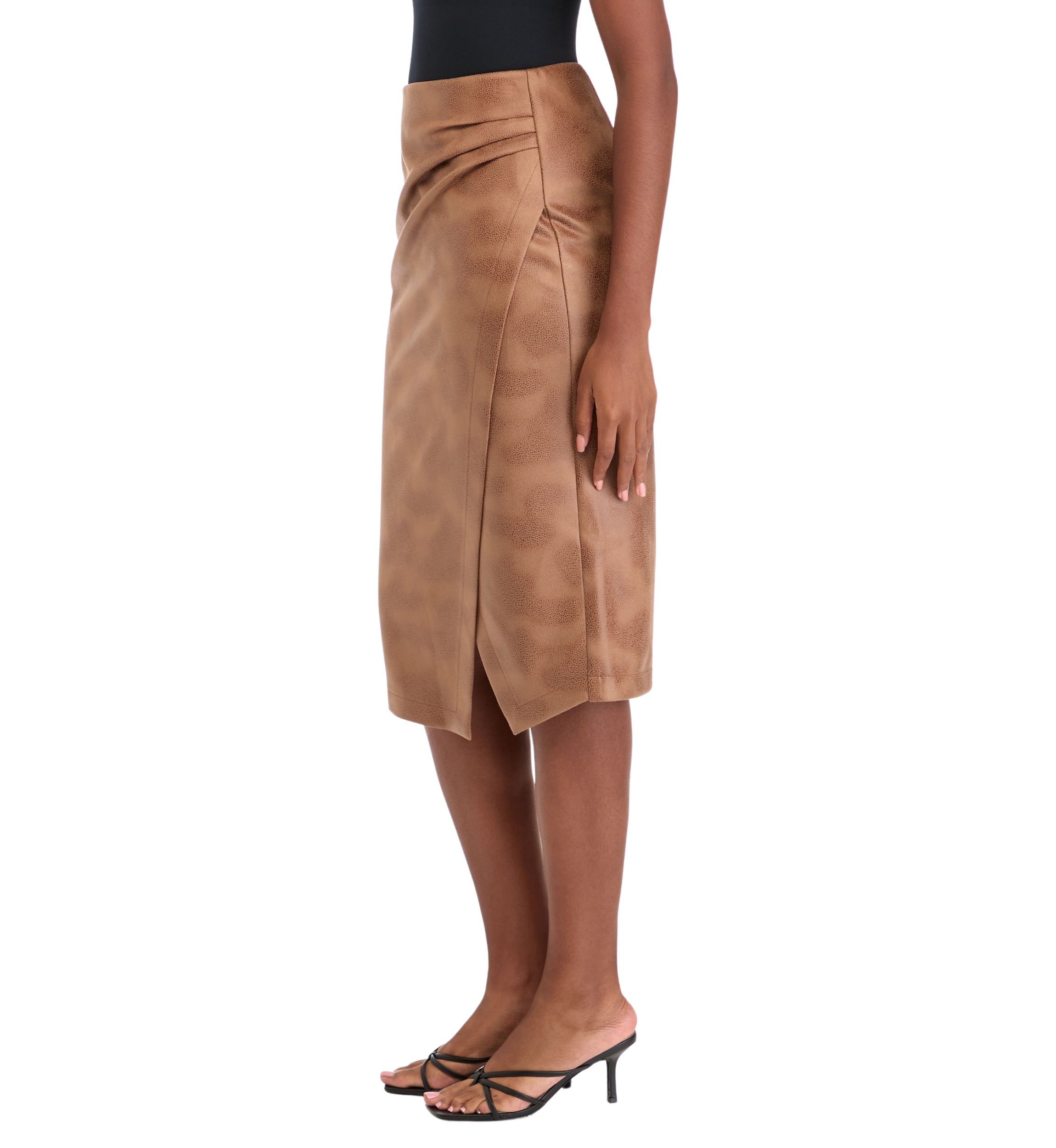 Womens Faux Wrap Printed Pleated Skirt