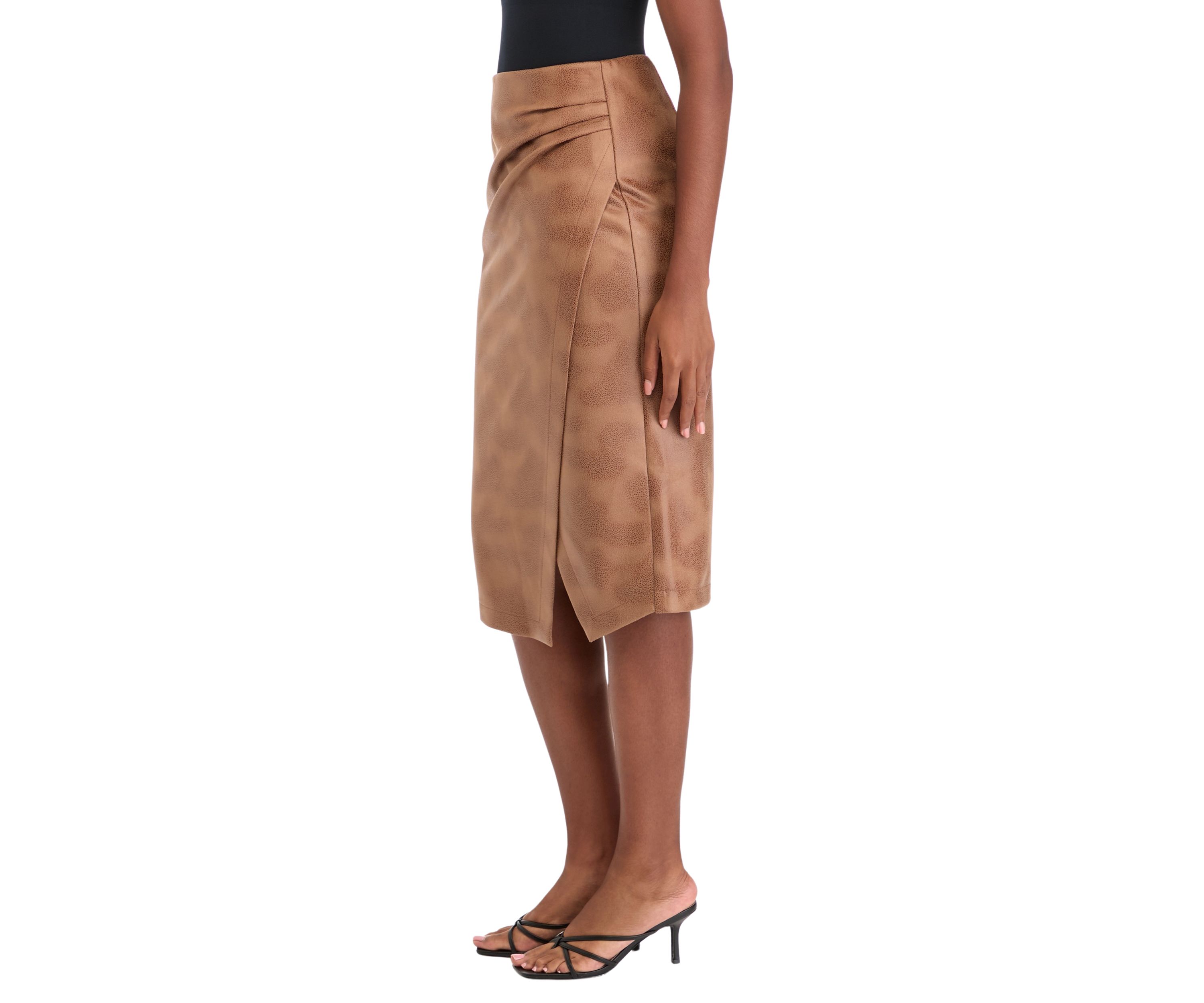 Womens Faux Wrap Printed Pleated Skirt