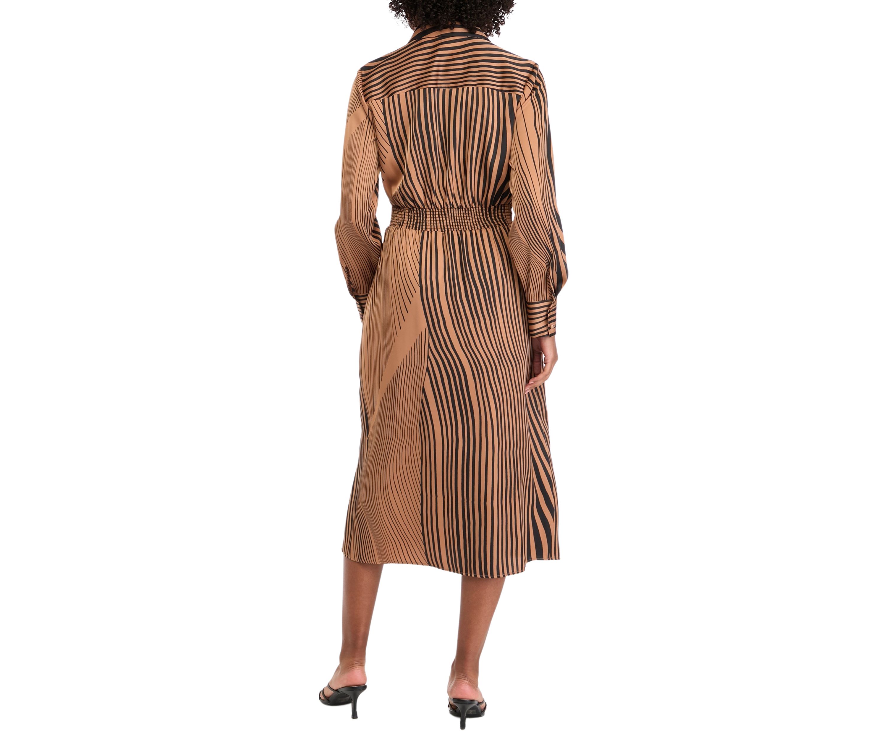Womens Long Sleeve Printed Button Front Shirtdress 