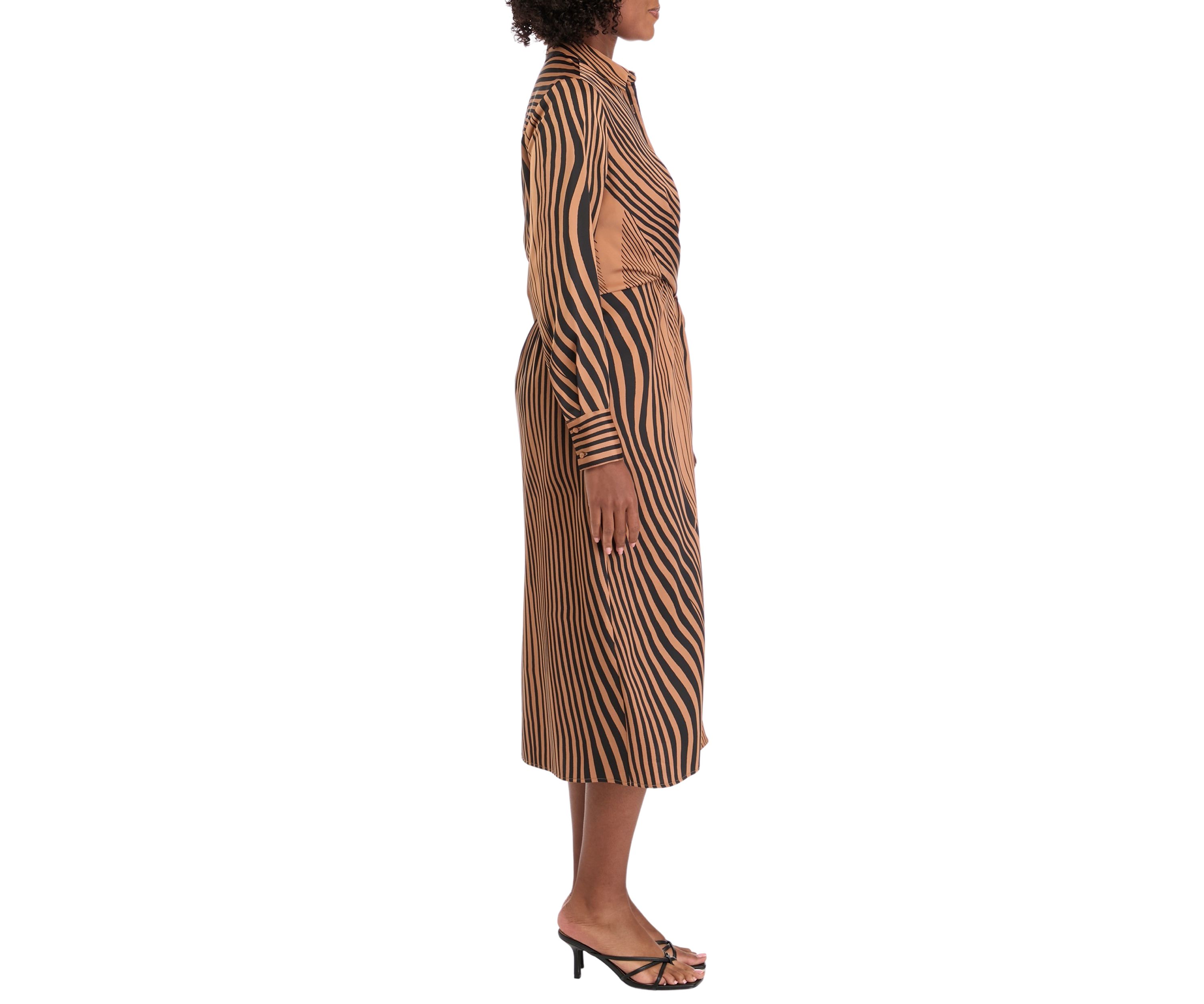 Womens Long Sleeve Printed Button Front Shirtdress 