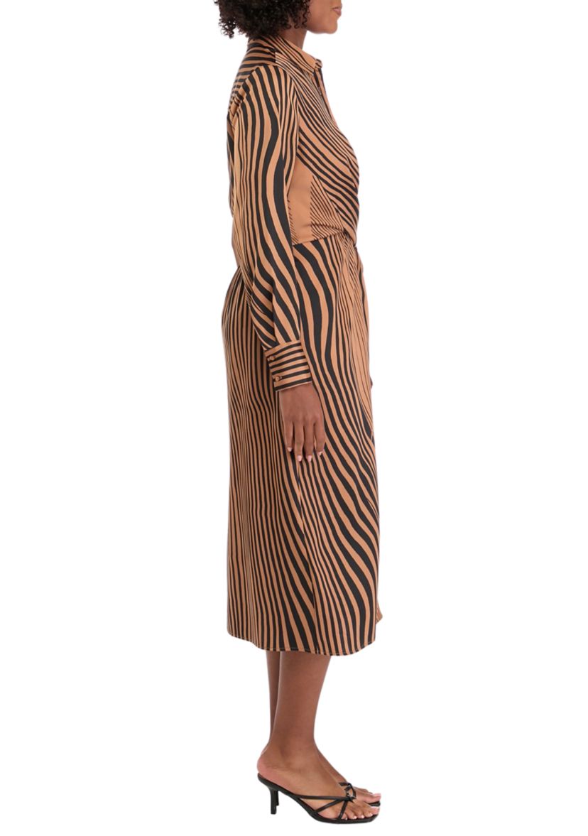 Womens Long Sleeve Printed Button Front Shirtdress 