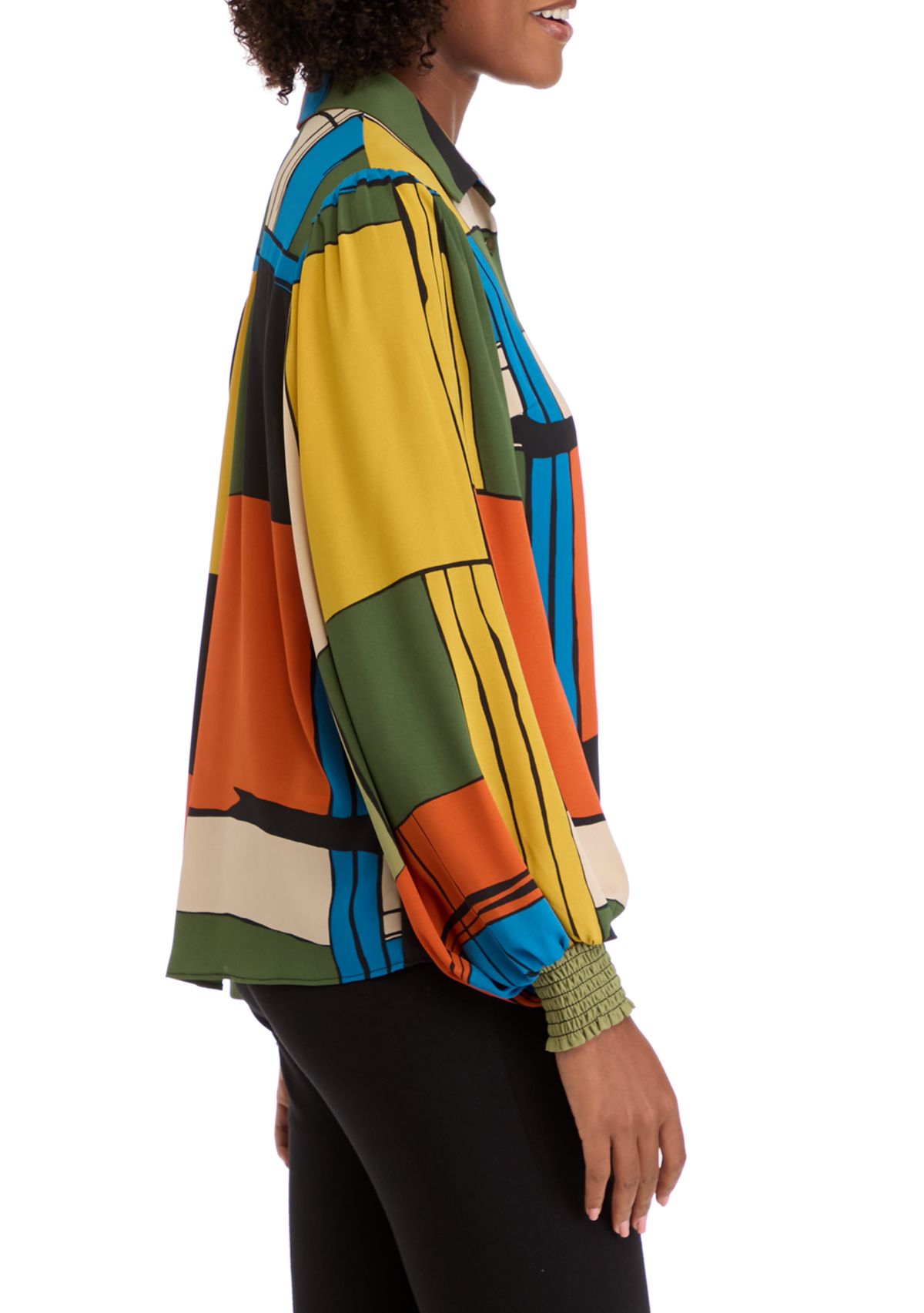 Womens Artistic Color Blocked Printed Blouse