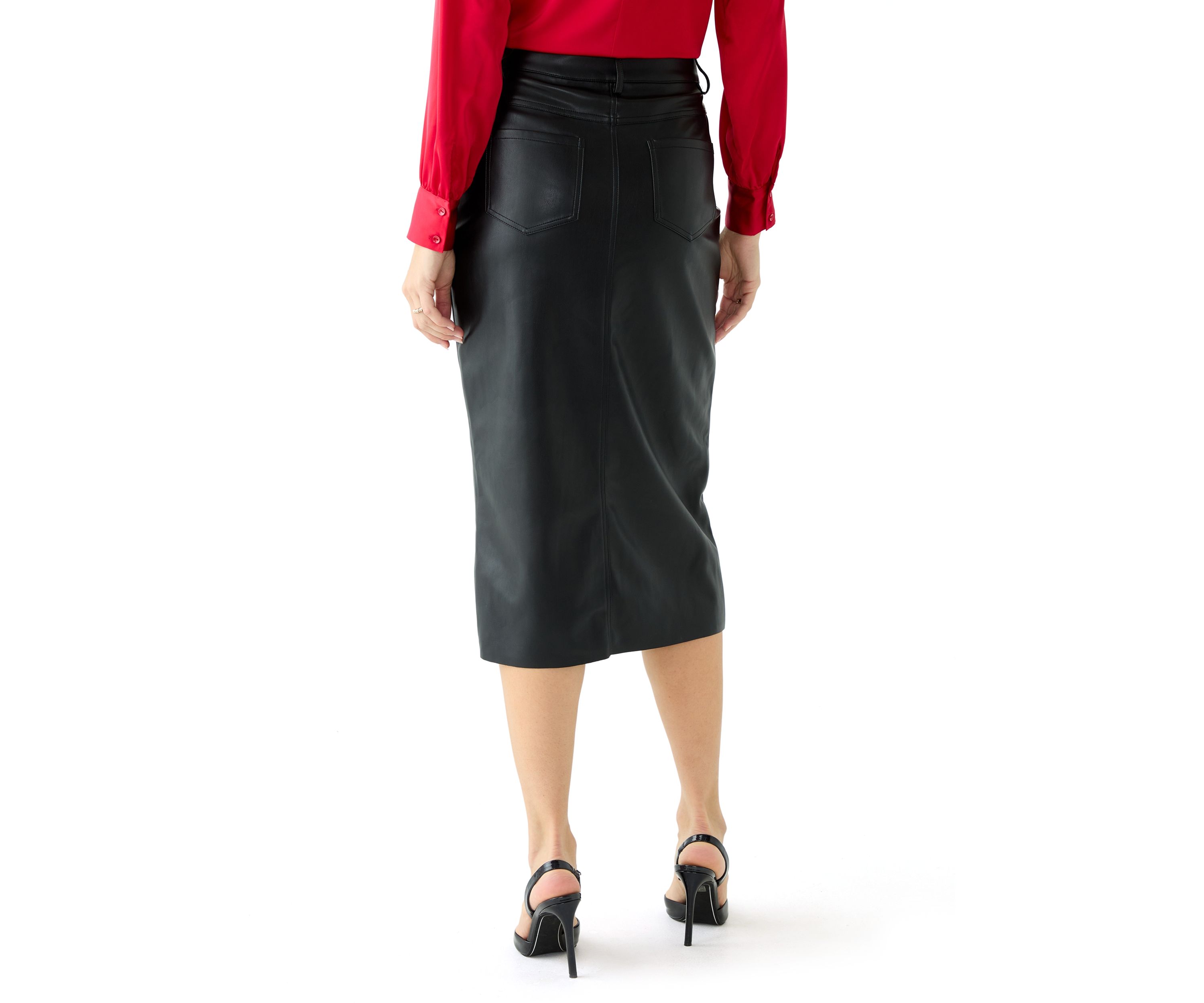 Womens Vegan Leather Slim Maxi Skirt with Pockets