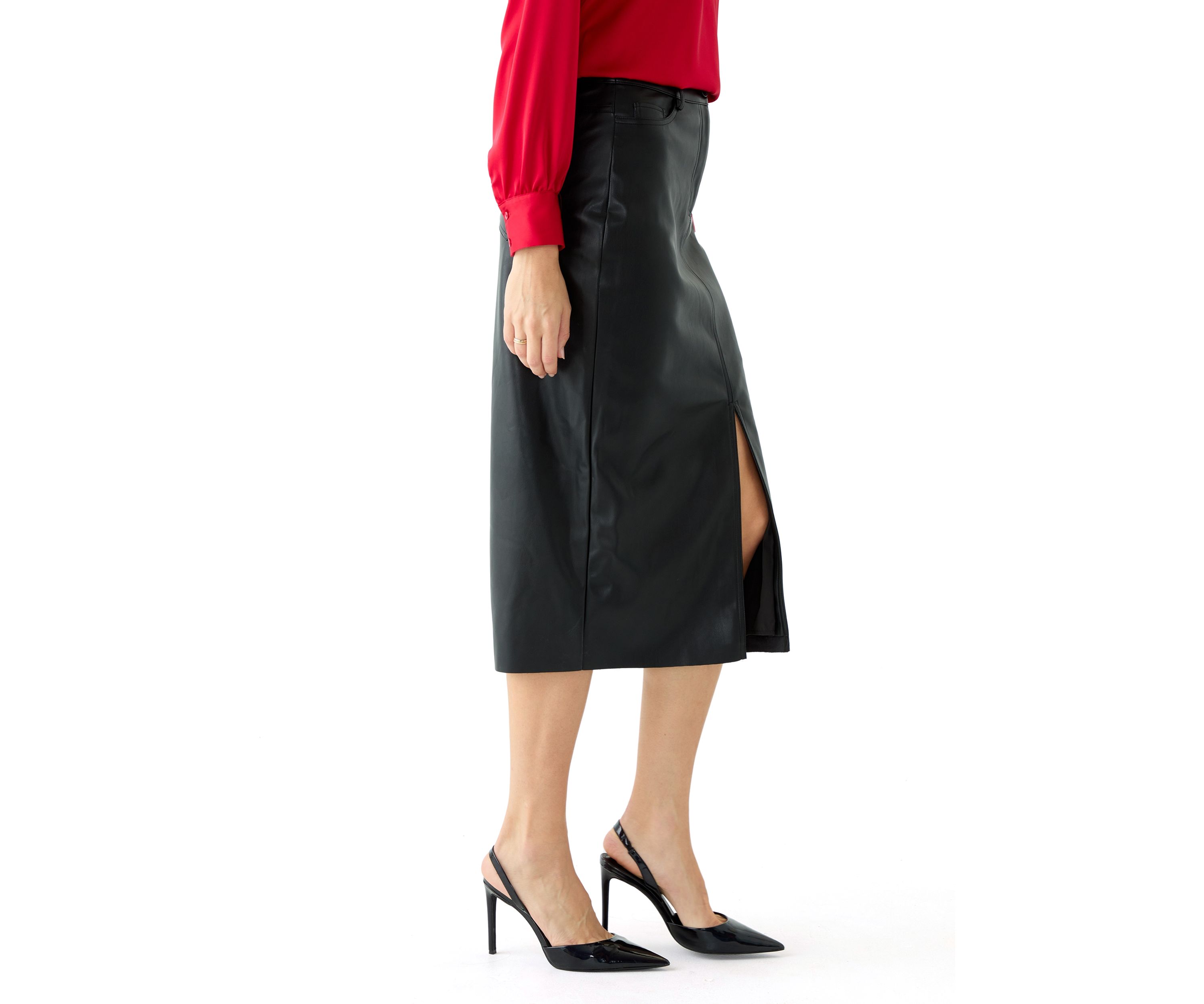 Womens Vegan Leather Slim Maxi Skirt with Pockets