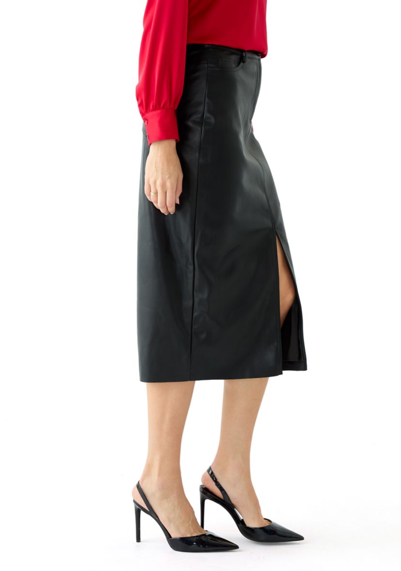 Womens Vegan Leather Slim Maxi Skirt with Pockets