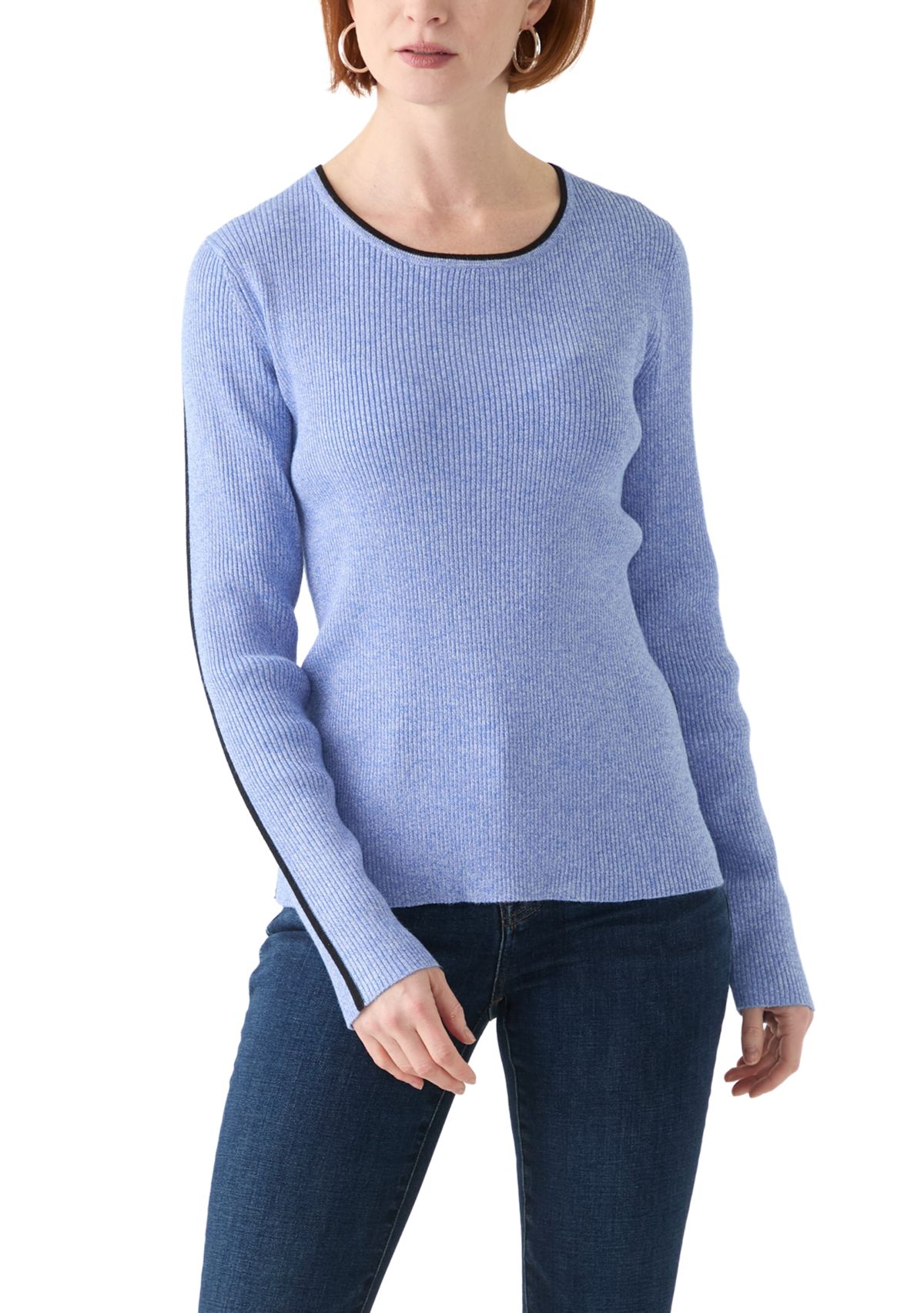 Womens Long Sleeve Crew Neck Sweater with Contrast Trim