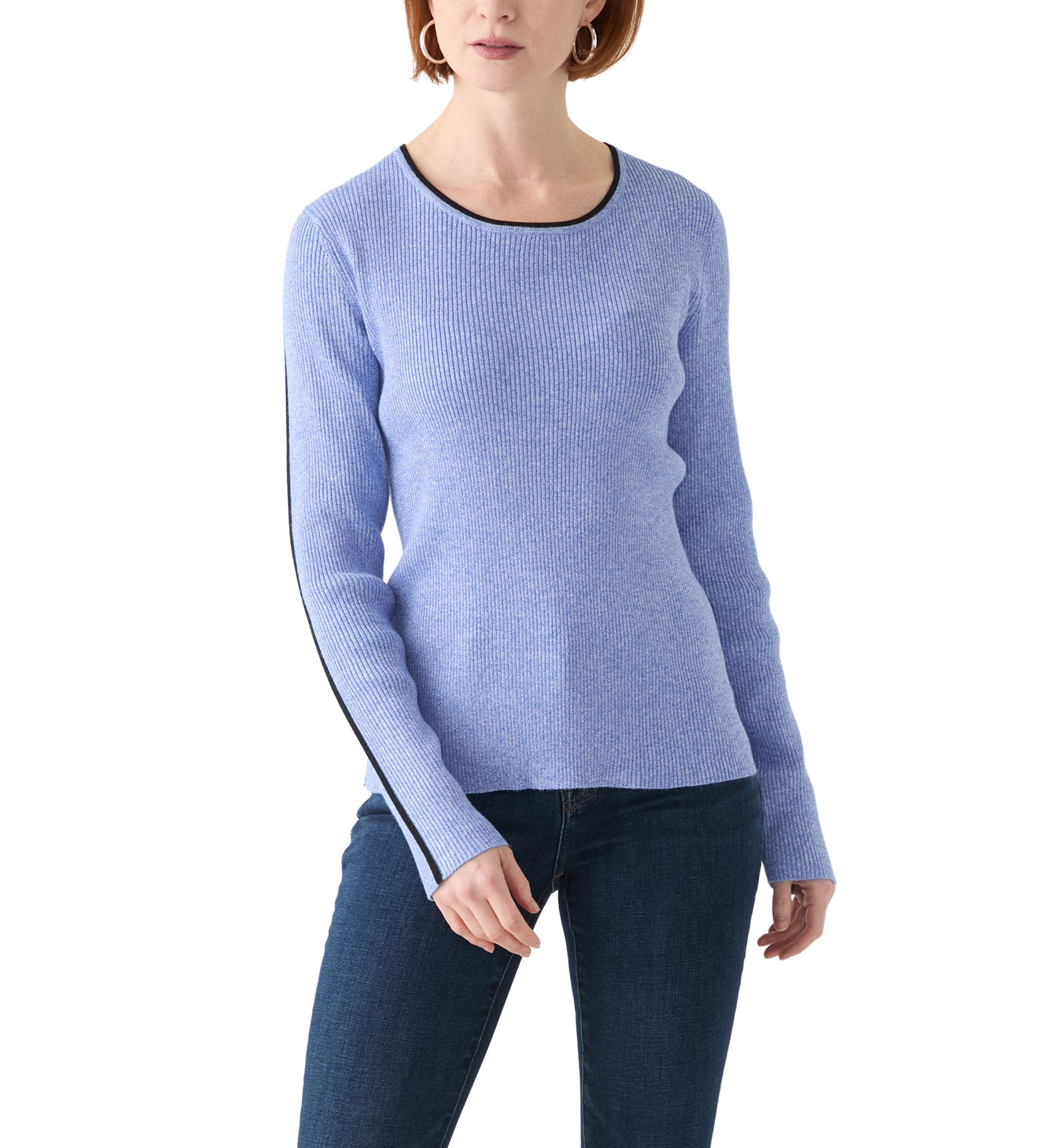 Womens Long Sleeve Crew Neck Sweater with Contrast Trim