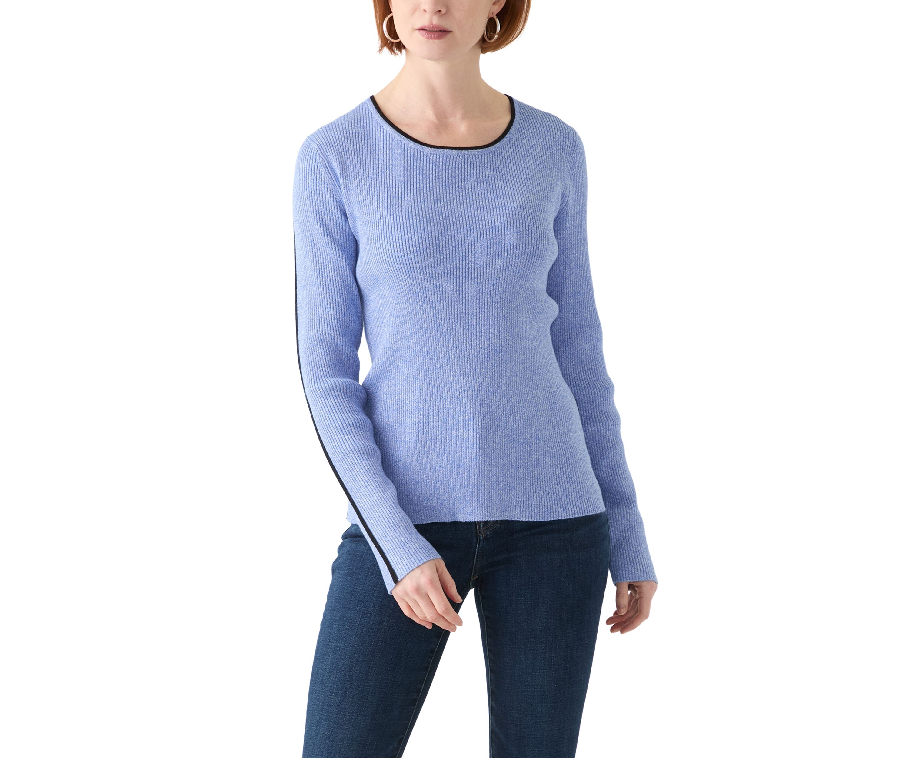 Womens Long Sleeve Crew Neck Sweater with Contrast Trim