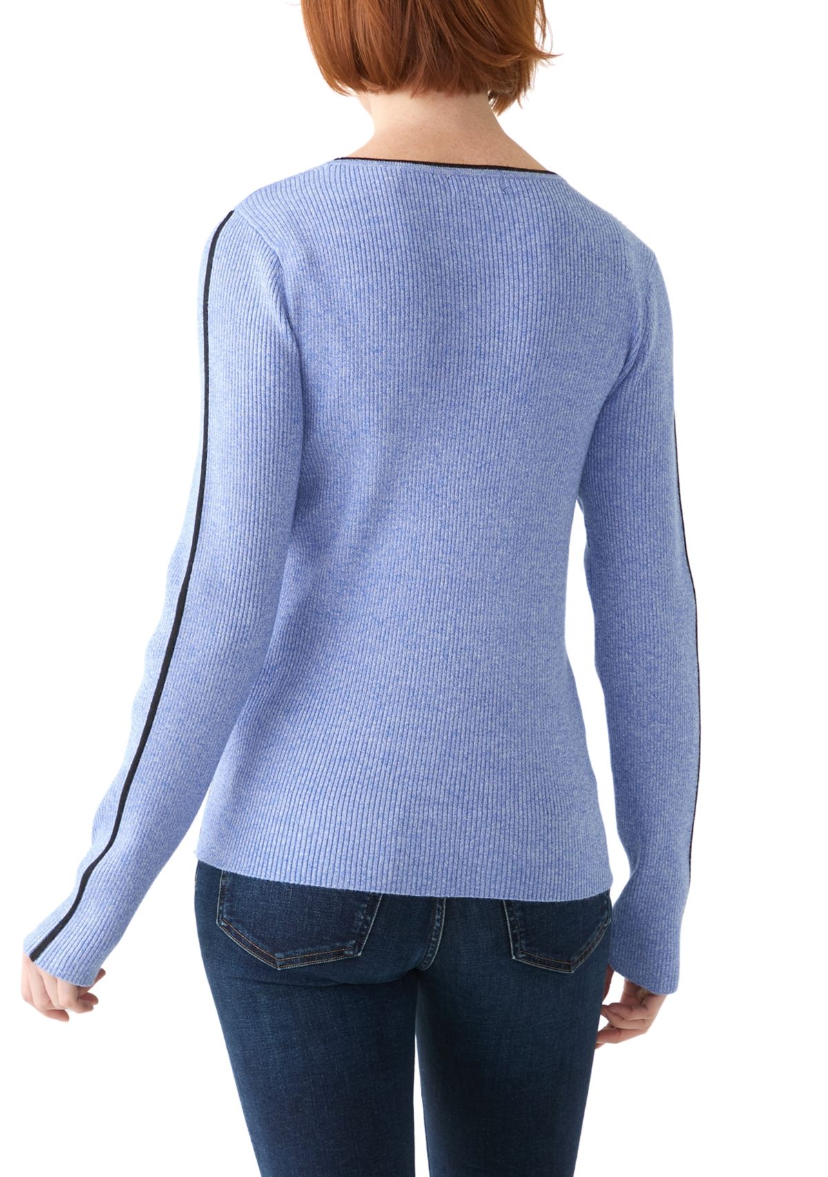 Womens Long Sleeve Crew Neck Sweater with Contrast Trim