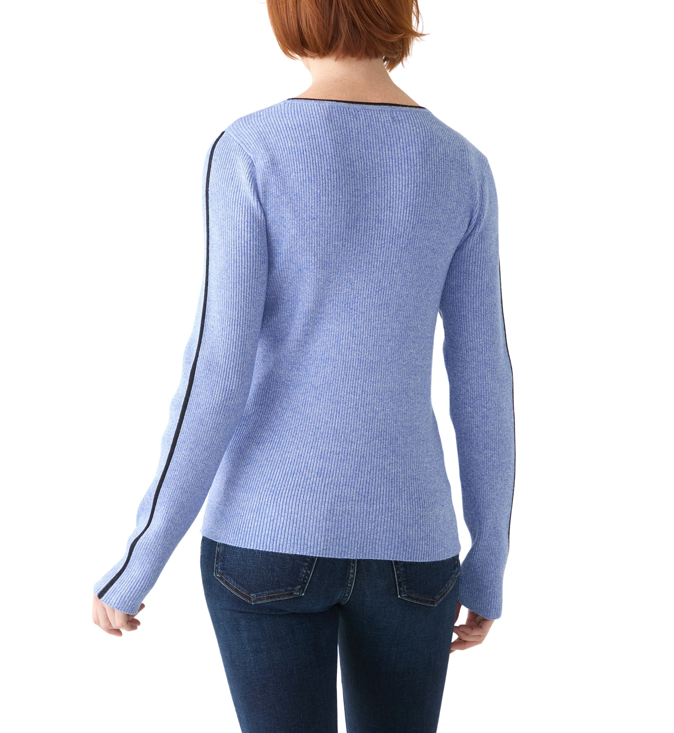 Womens Long Sleeve Crew Neck Sweater with Contrast Trim