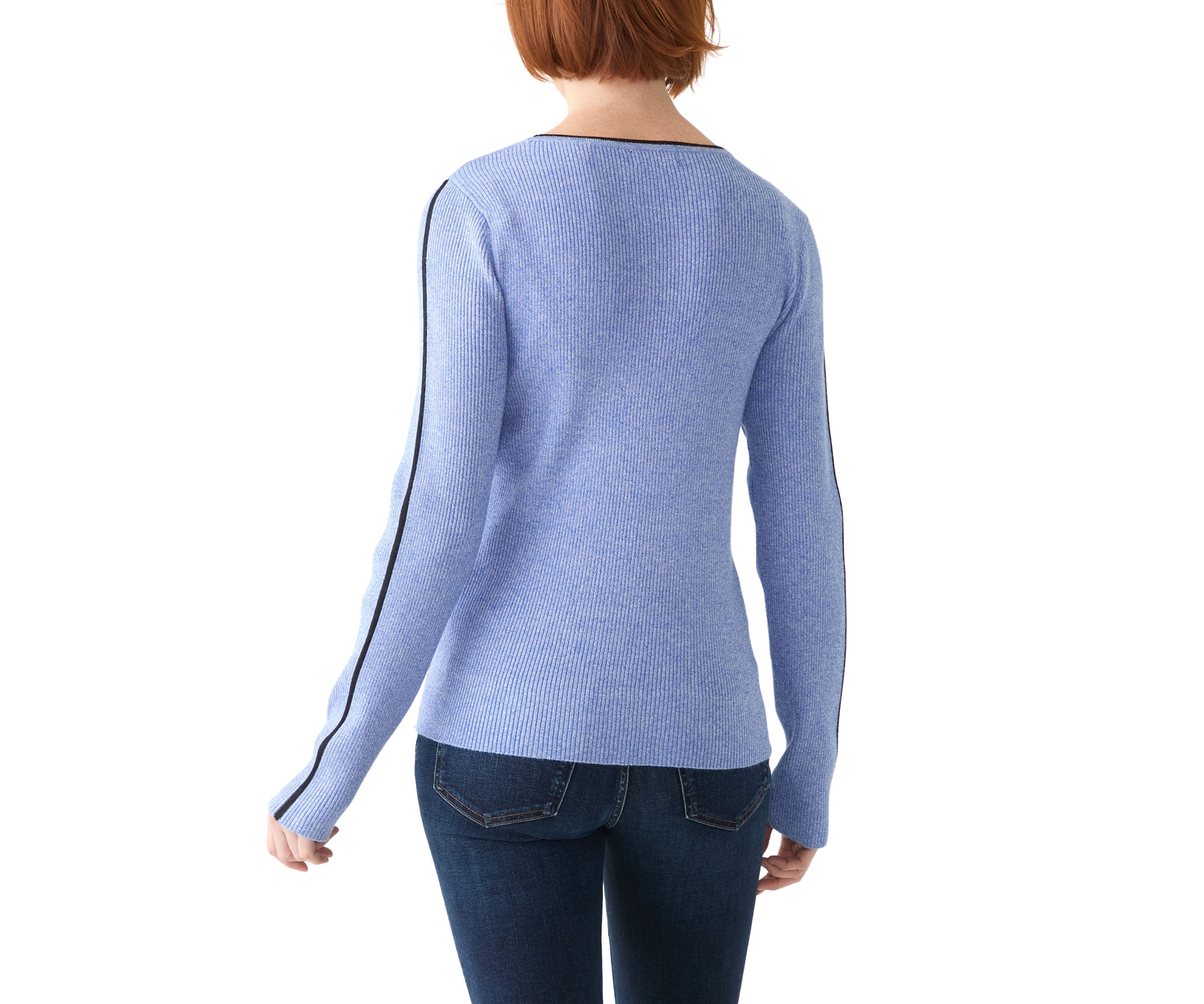 Womens Long Sleeve Crew Neck Sweater with Contrast Trim