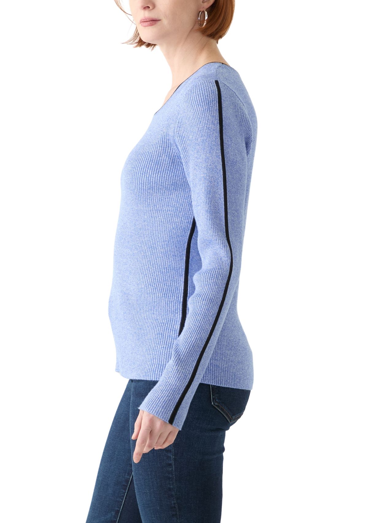 Womens Long Sleeve Crew Neck Sweater with Contrast Trim