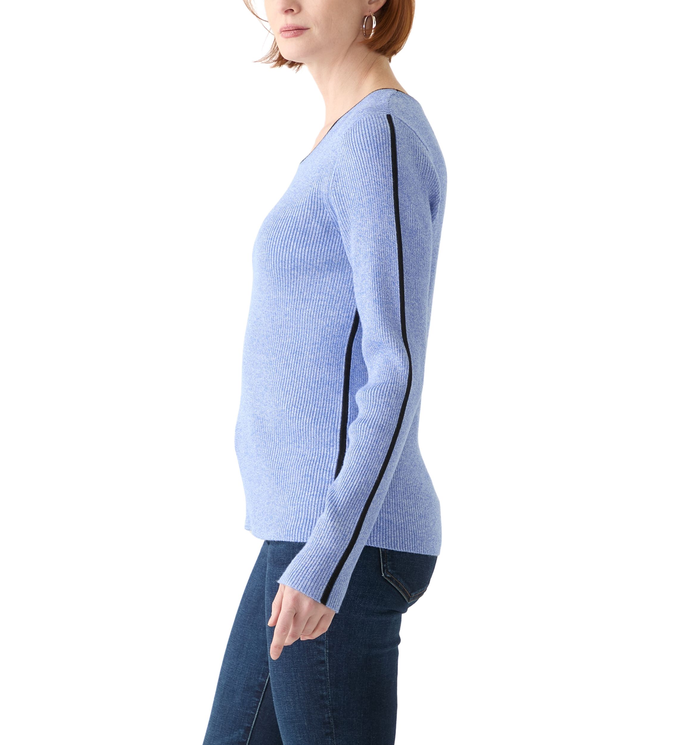 Womens Long Sleeve Crew Neck Sweater with Contrast Trim