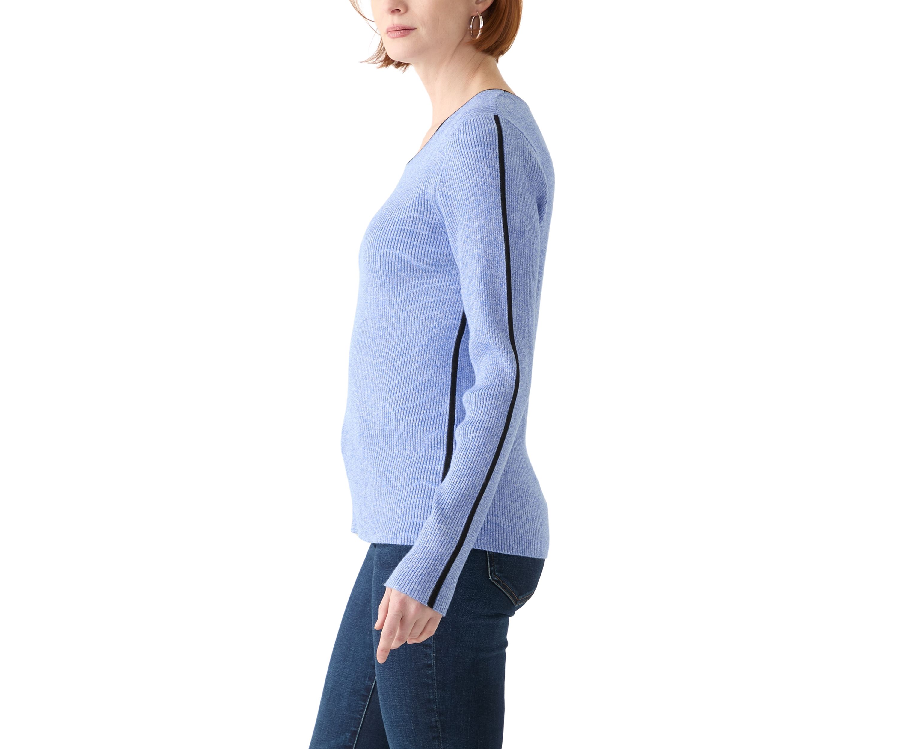 Womens Long Sleeve Crew Neck Sweater with Contrast Trim