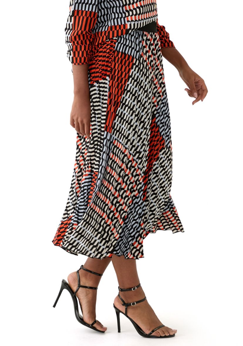 Womens Printed Pleated Skirt