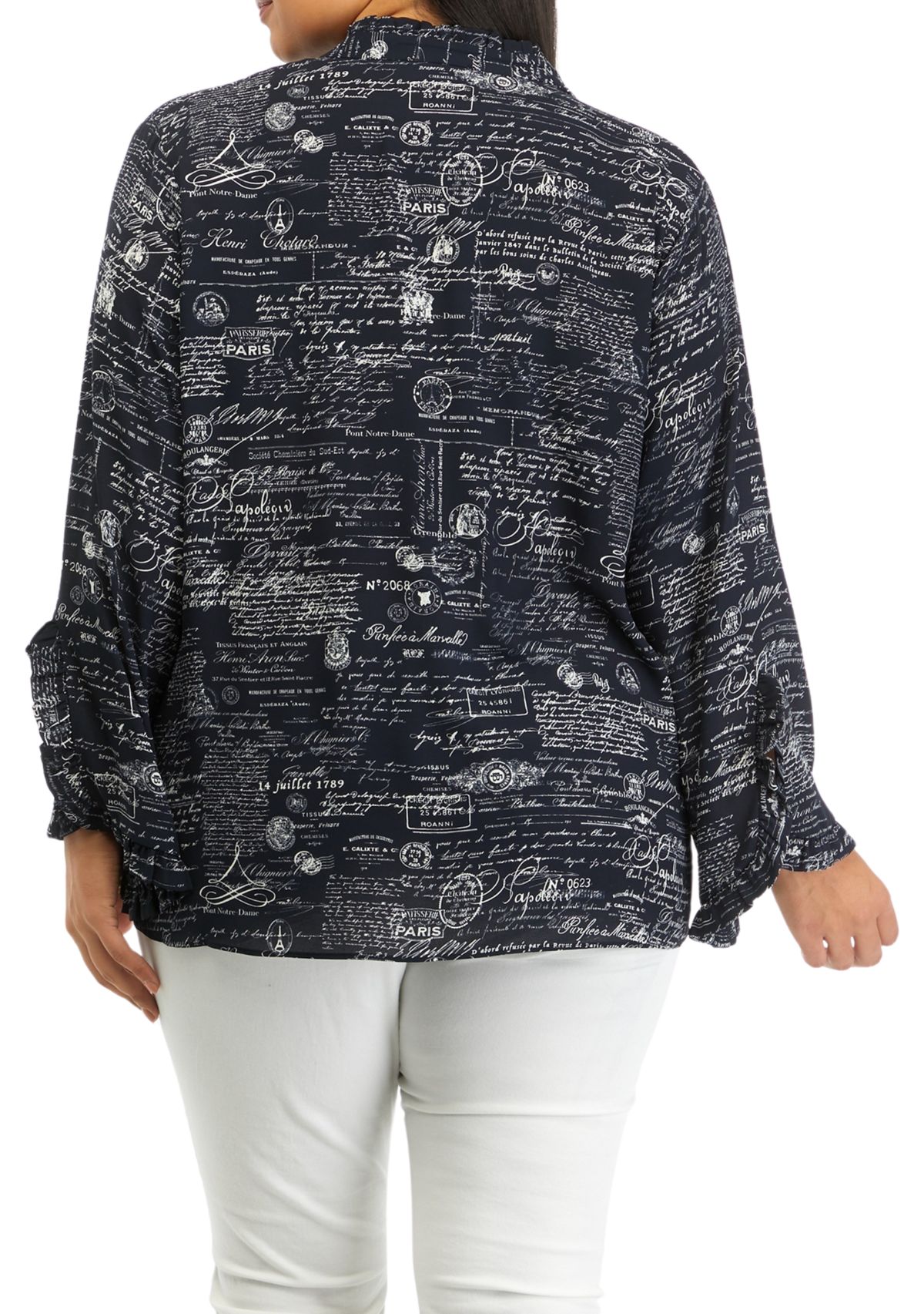 Plus Size Mandarin Collar Printed Blouse