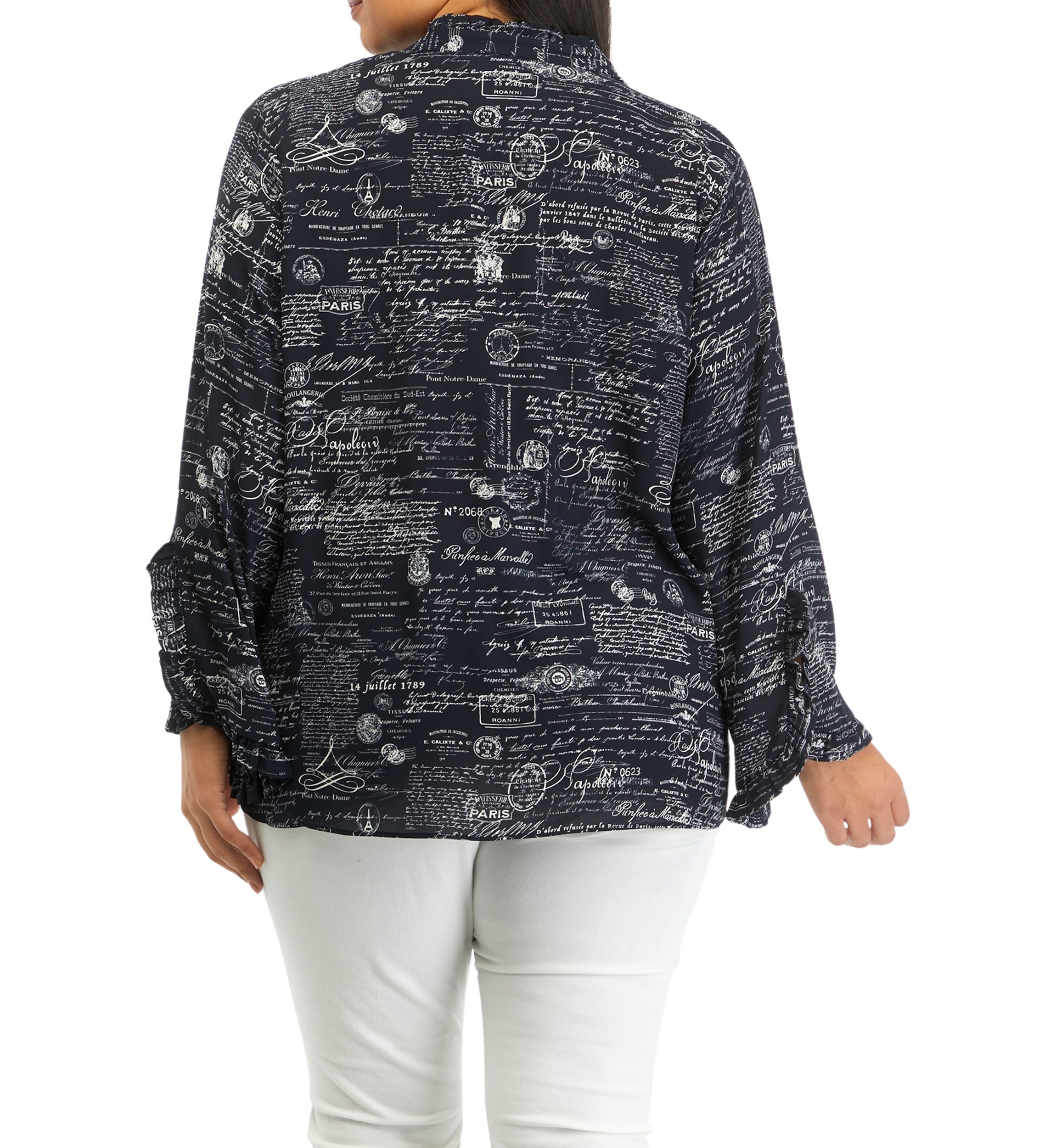 Plus Size Mandarin Collar Printed Blouse