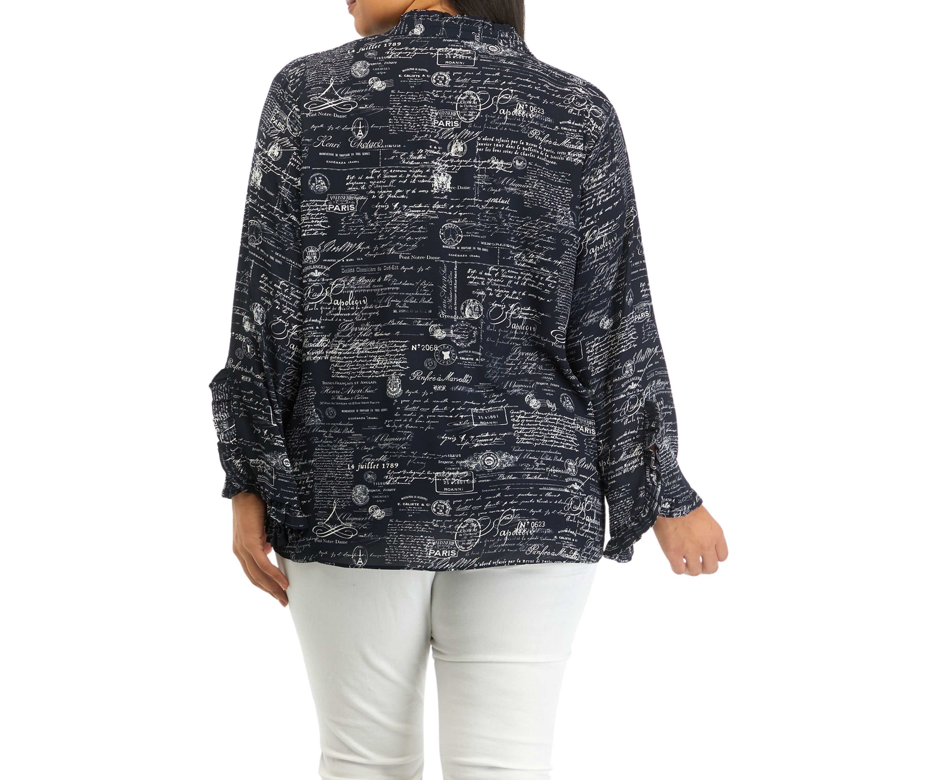 Plus Size Mandarin Collar Printed Blouse