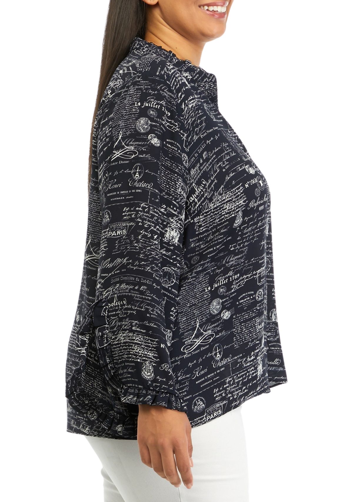 Plus Size Mandarin Collar Printed Blouse