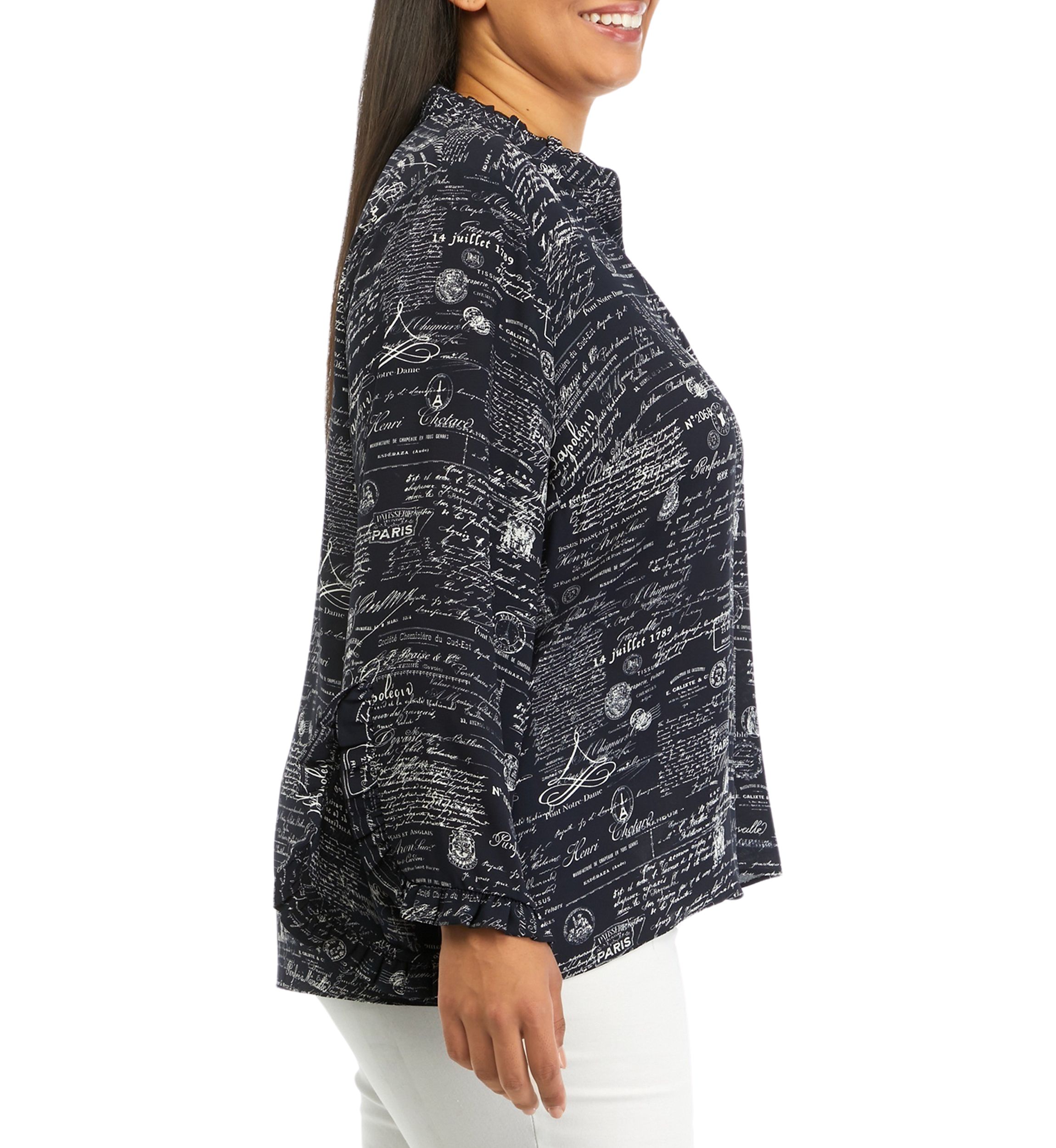 Plus Size Mandarin Collar Printed Blouse