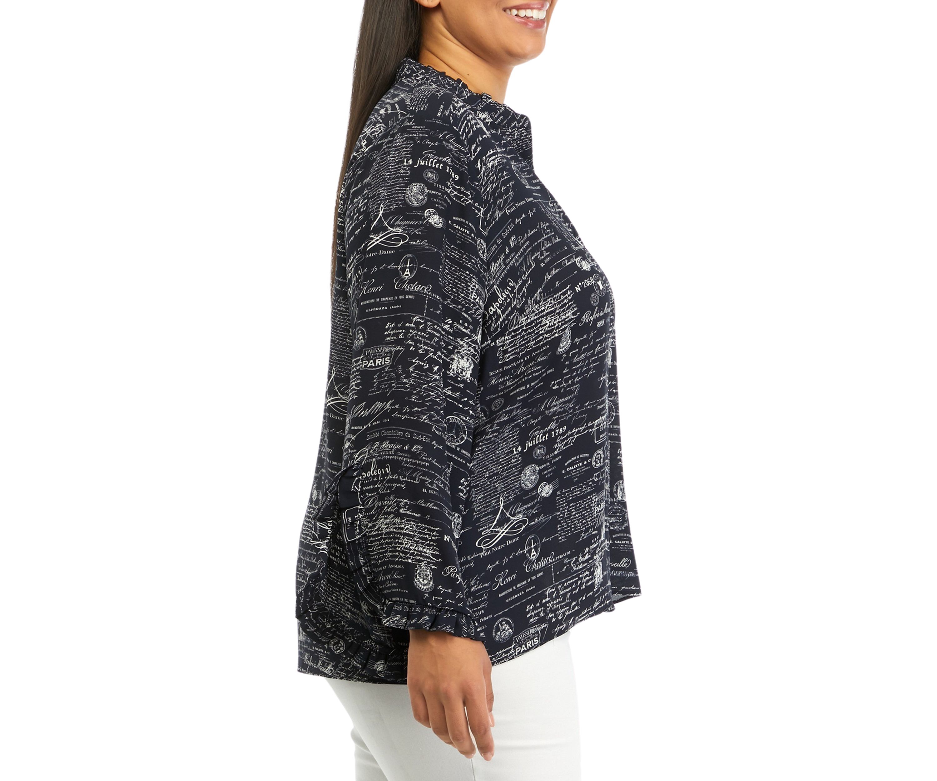 Plus Size Mandarin Collar Printed Blouse