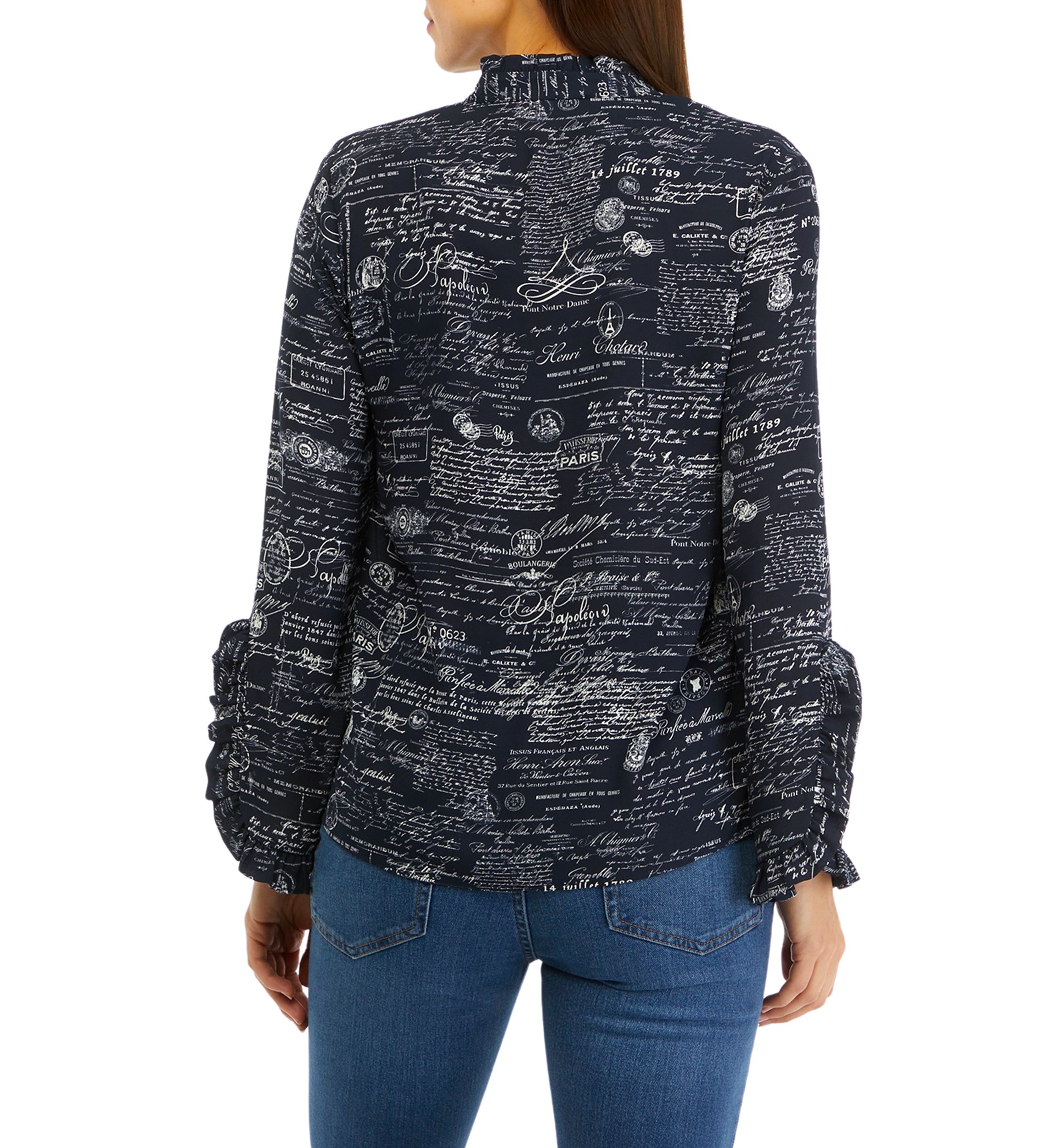 Womens Long Sleeve Ruffle Cuff Printed Blouse