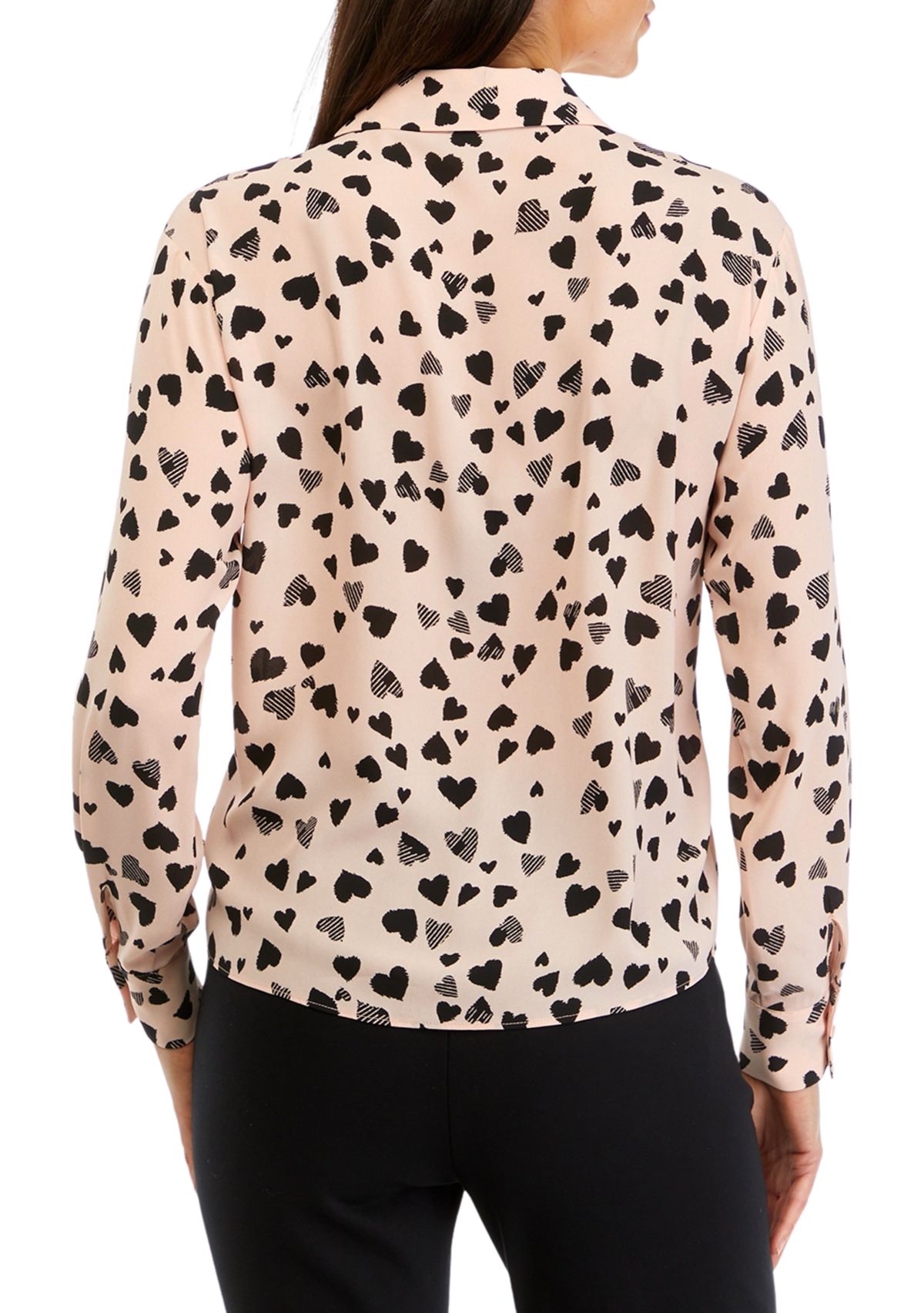 Petite Long Sleeve Collar Blouse with Ruffle Trim
