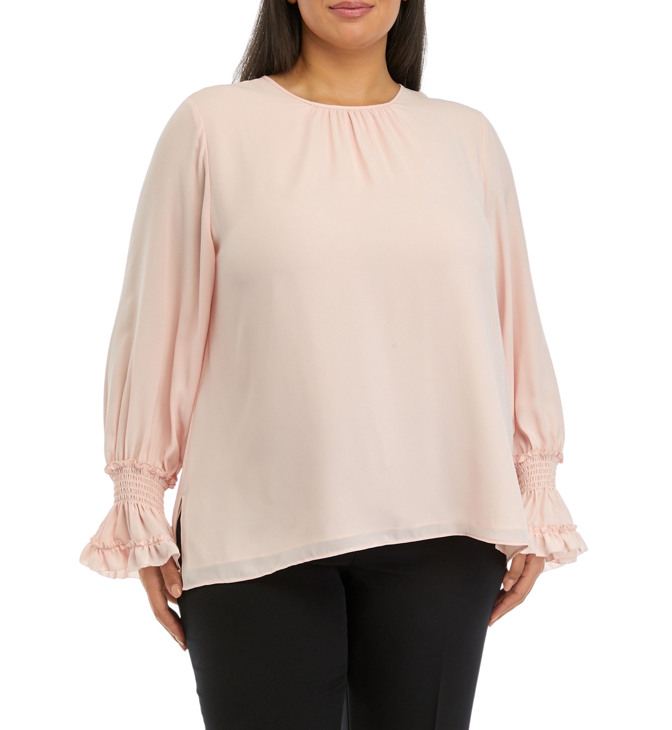 Plus Size Long Sleeve Crew Neck Blouse 