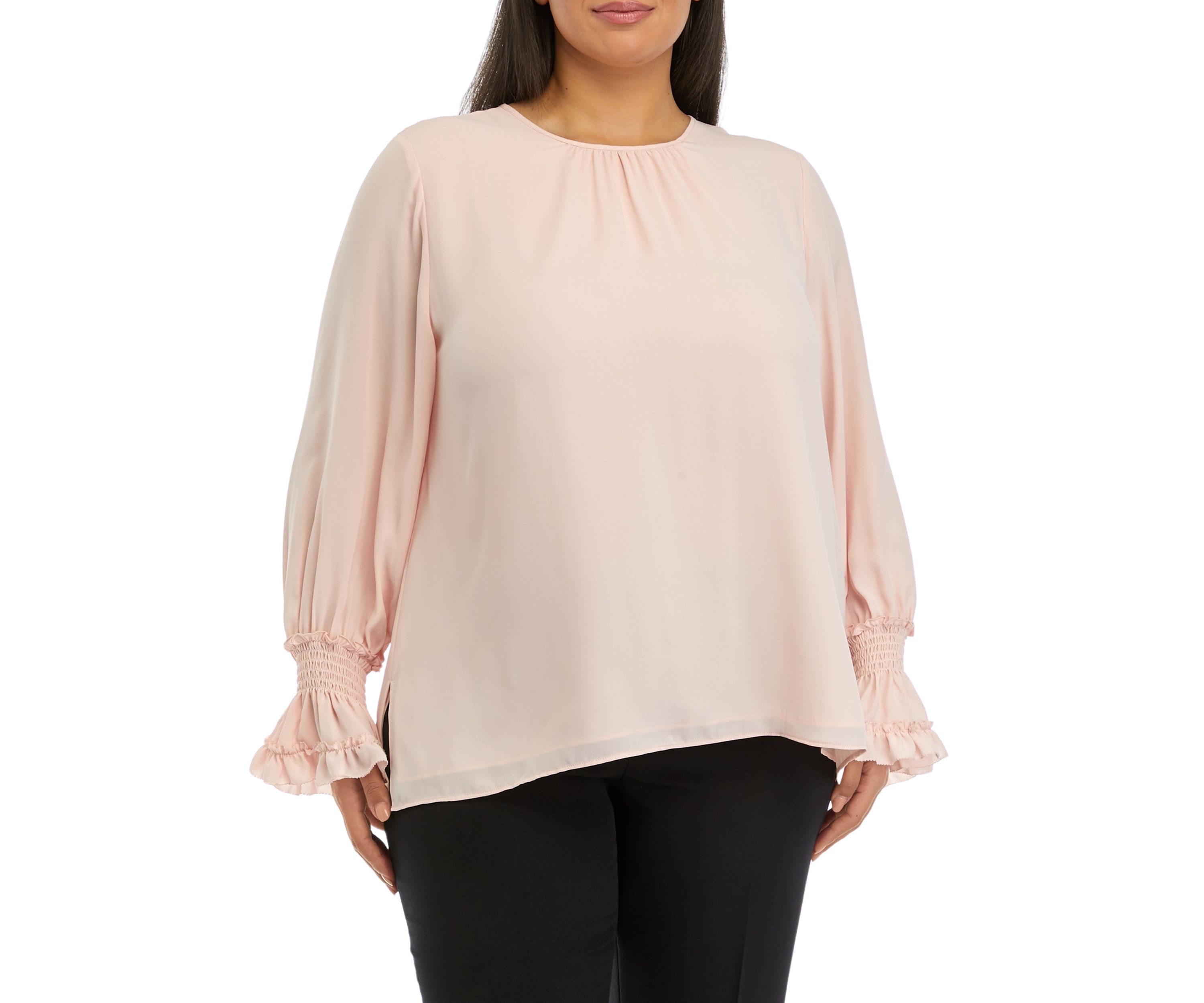 Plus Size Long Sleeve Crew Neck Blouse 