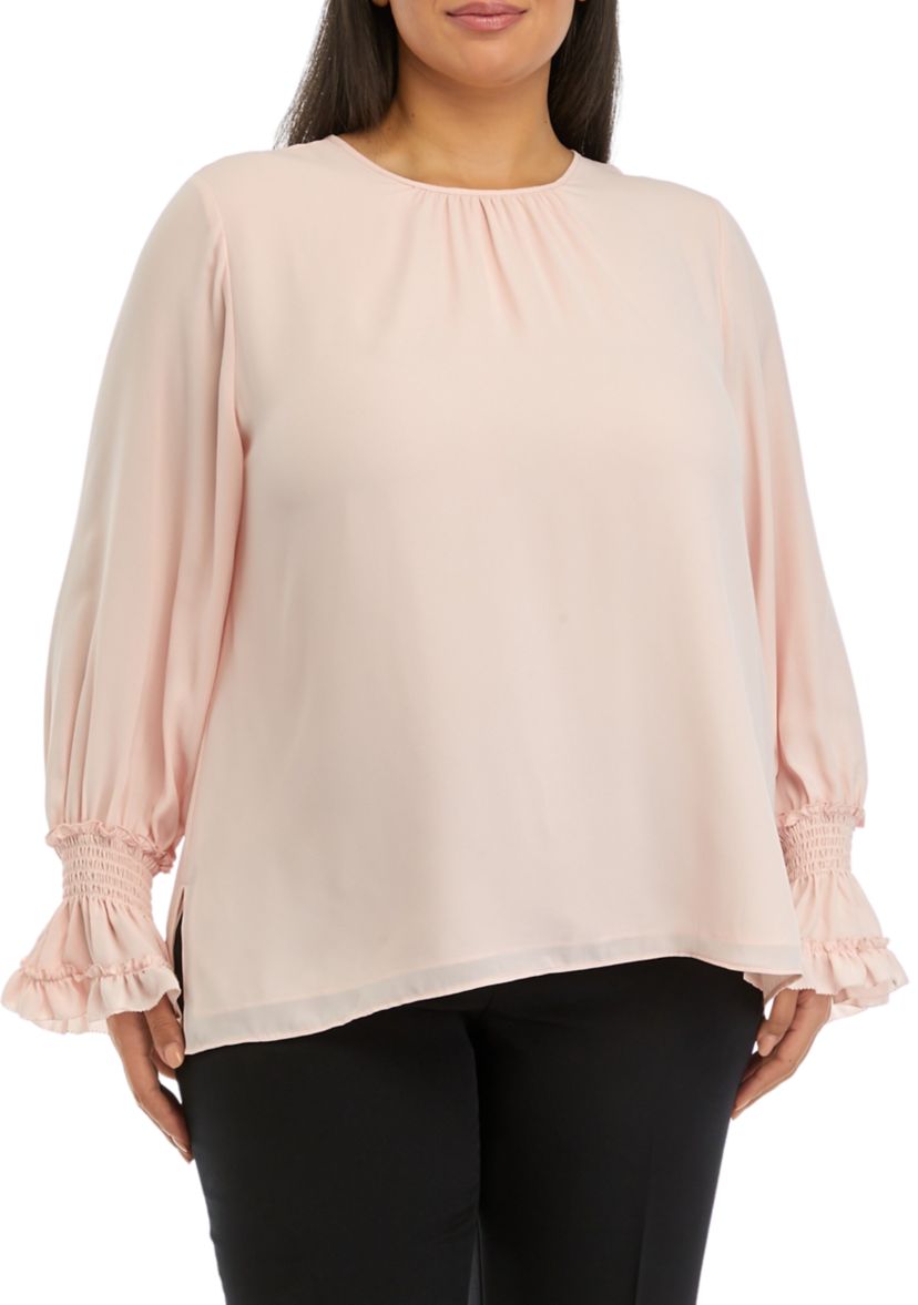 Plus Size Long Sleeve Crew Neck Blouse 