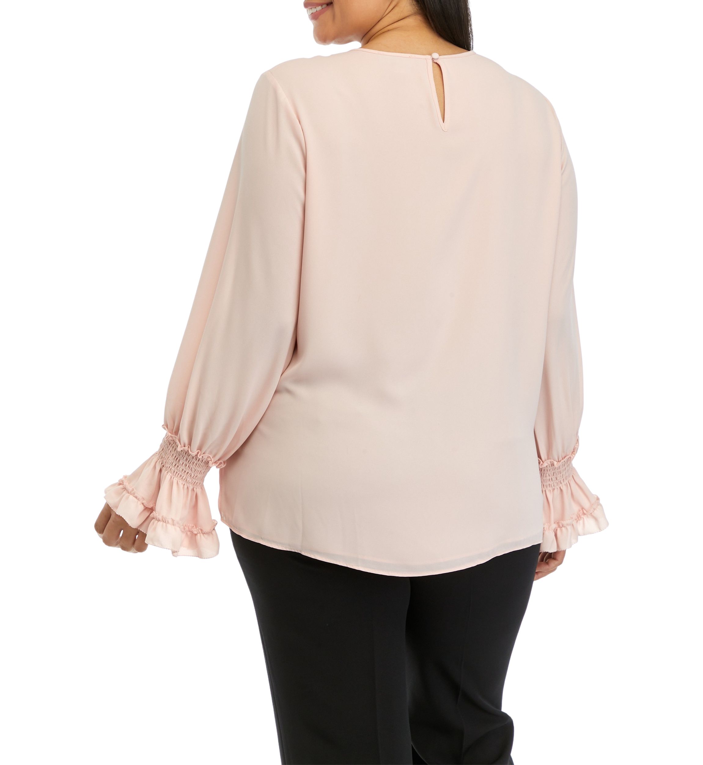 Plus Size Long Sleeve Crew Neck Blouse 