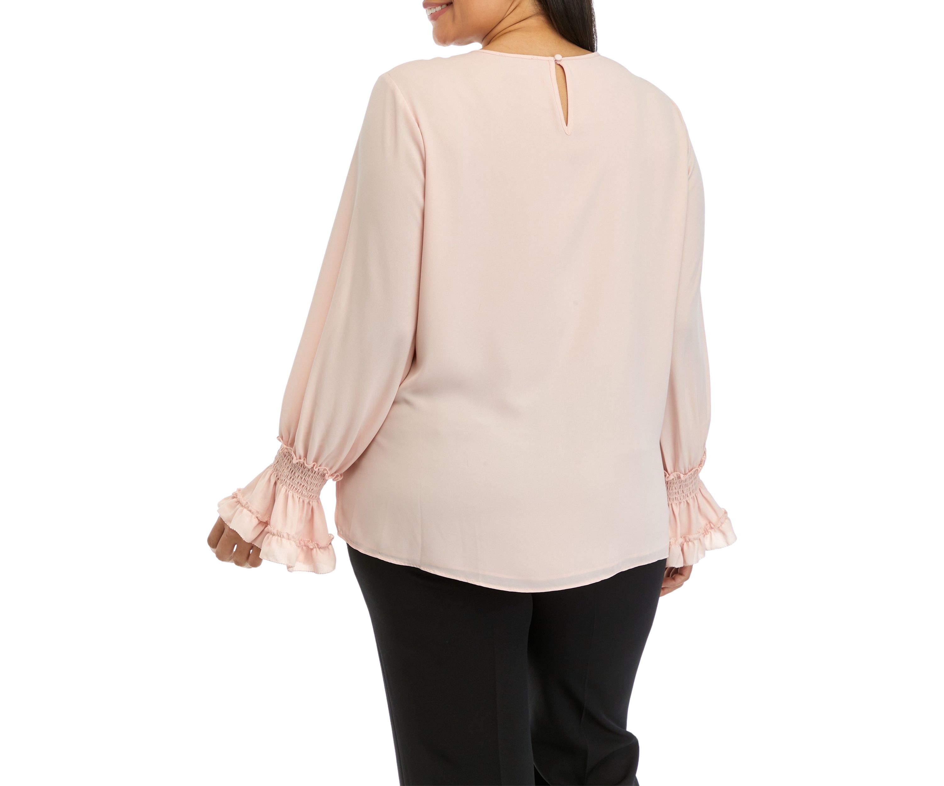 Plus Size Long Sleeve Crew Neck Blouse 