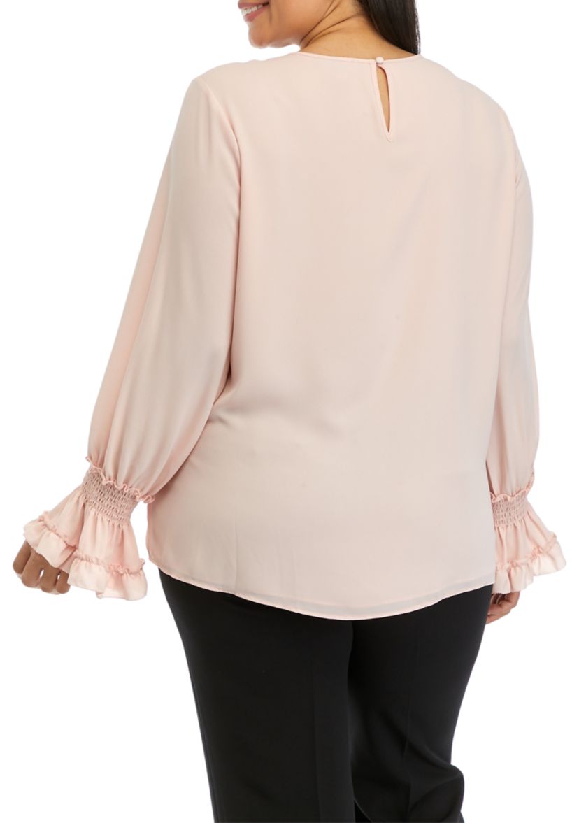 Plus Size Long Sleeve Crew Neck Blouse 