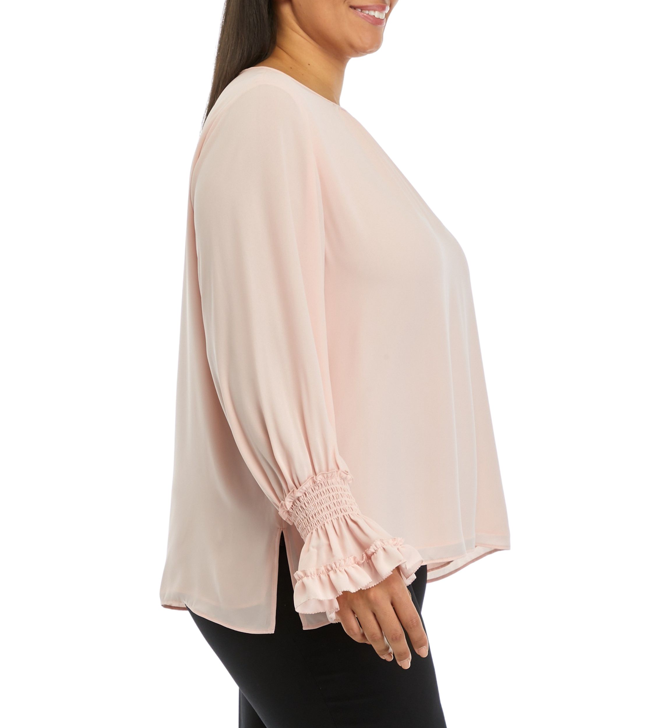 Plus Size Long Sleeve Crew Neck Blouse 