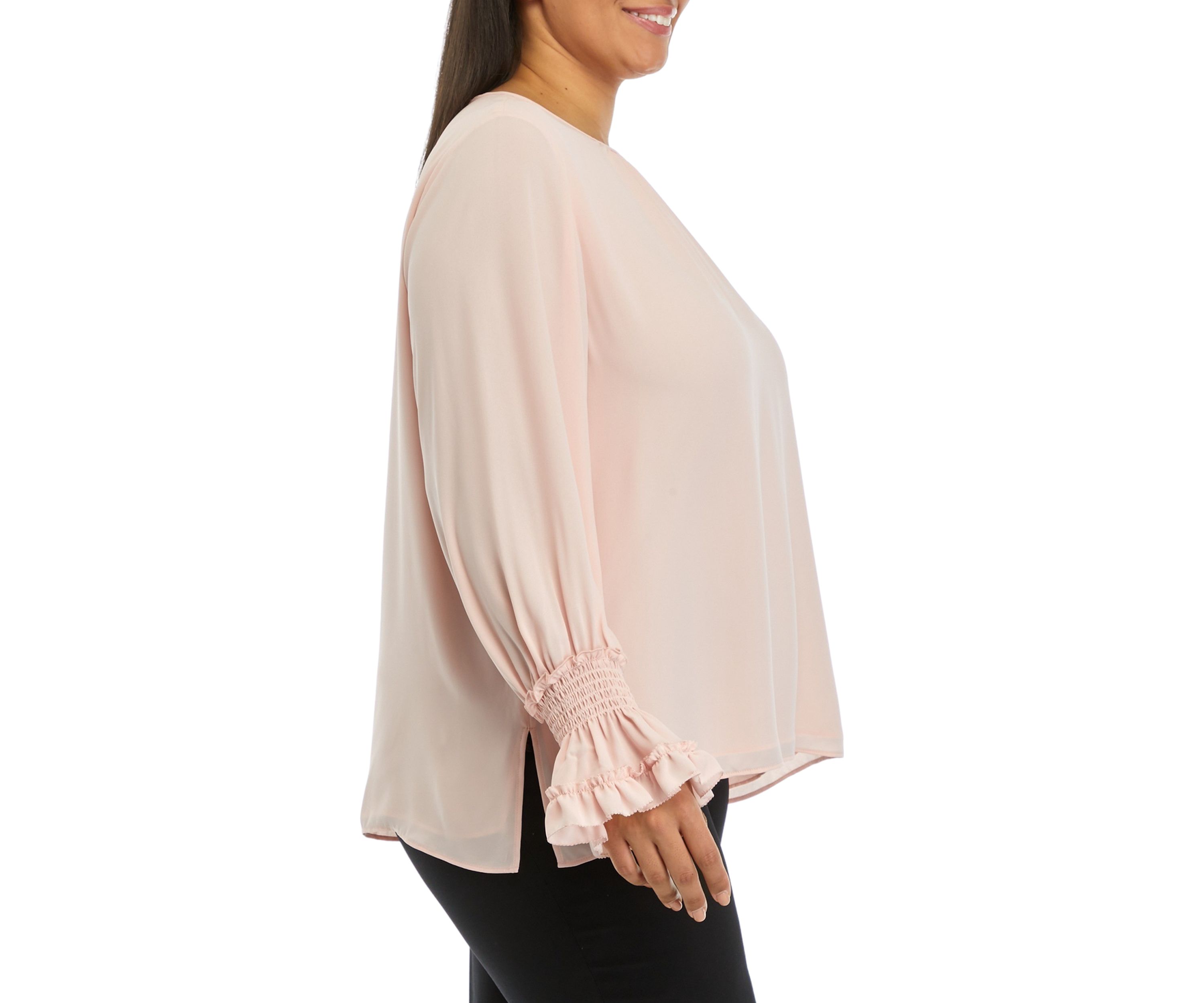 Plus Size Long Sleeve Crew Neck Blouse 