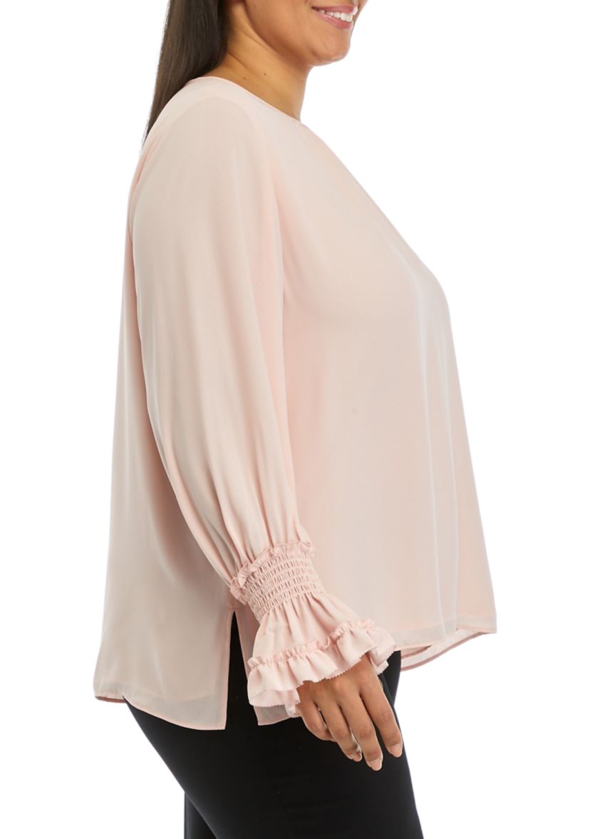 Plus Size Long Sleeve Crew Neck Blouse 