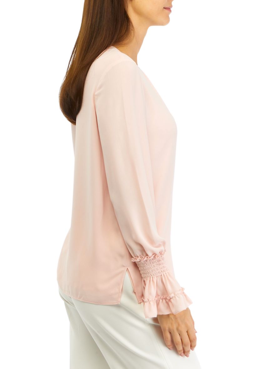 Womens Long Sleeve Ruffle Cuff Blouse