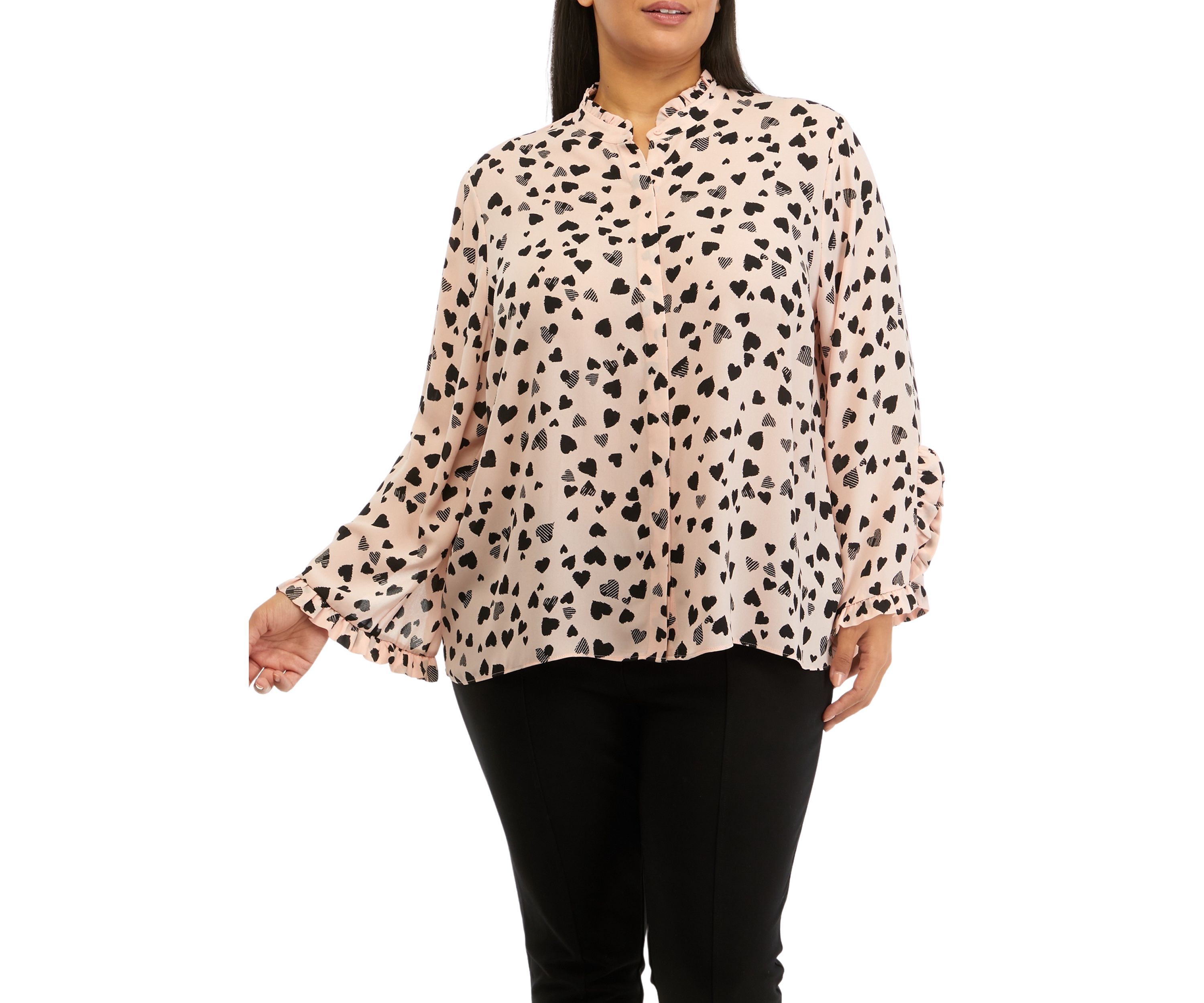 Plus Size Mandarin Collar Printed Blouse