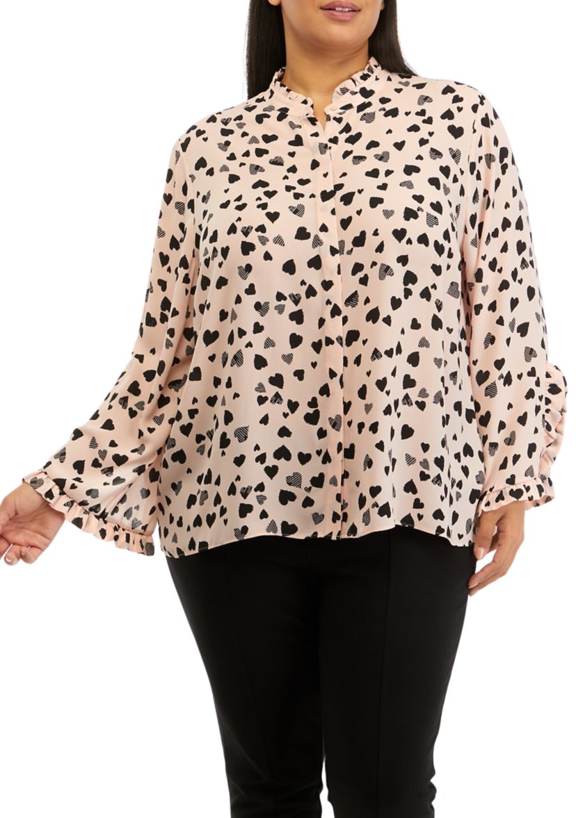 Plus Size Mandarin Collar Printed Blouse