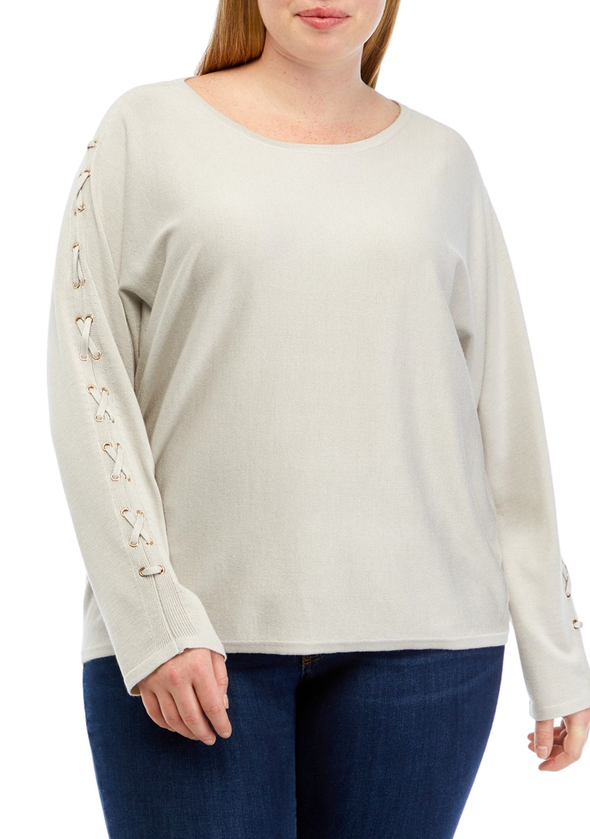 Plus Size Long Dolman Sleeve Crew Neck Jersey Pullover Sweater