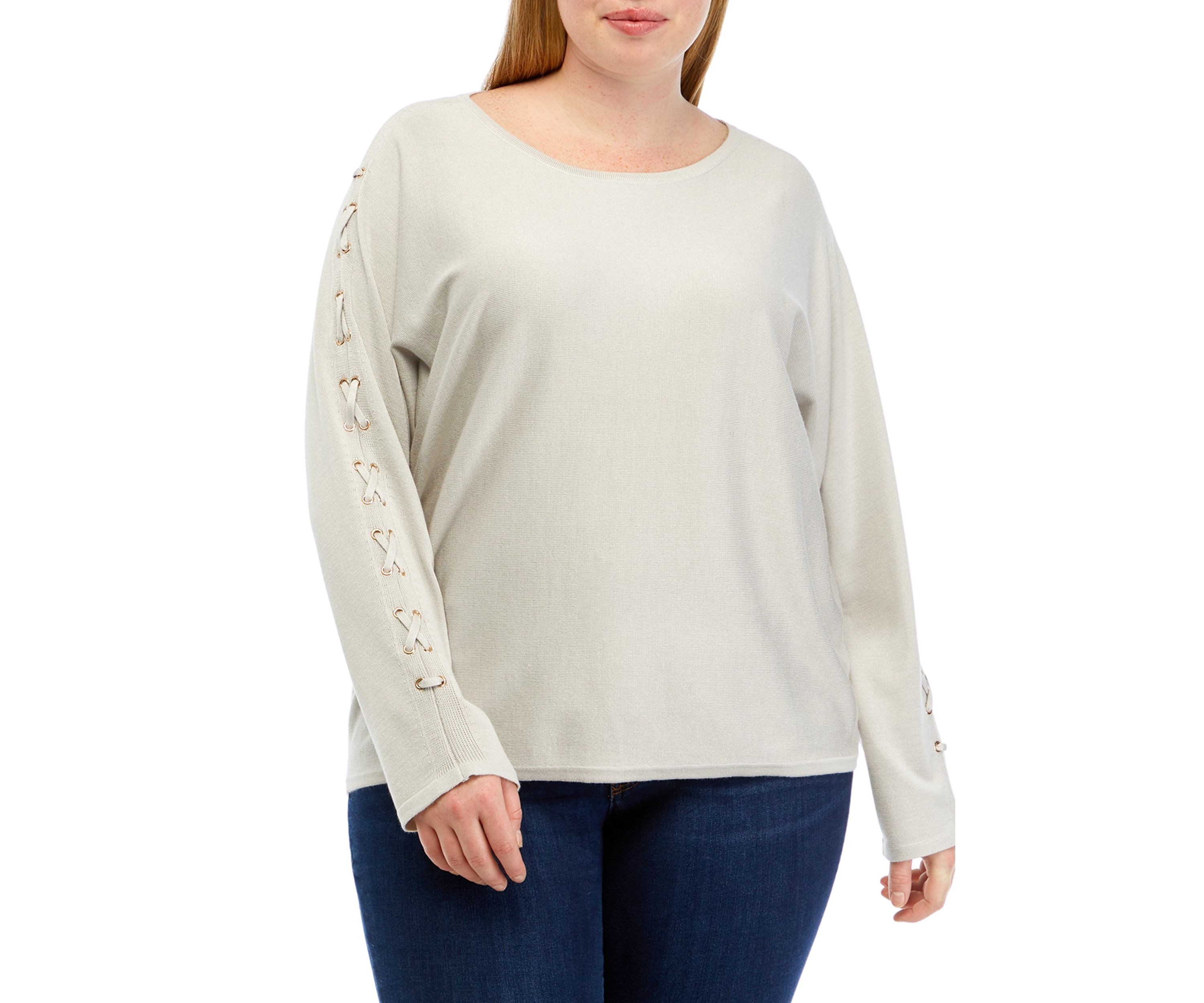 Plus Size Long Dolman Sleeve Crew Neck Jersey Pullover Sweater