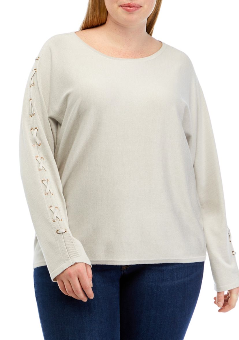 Plus Size Long Dolman Sleeve Crew Neck Jersey Pullover Sweater