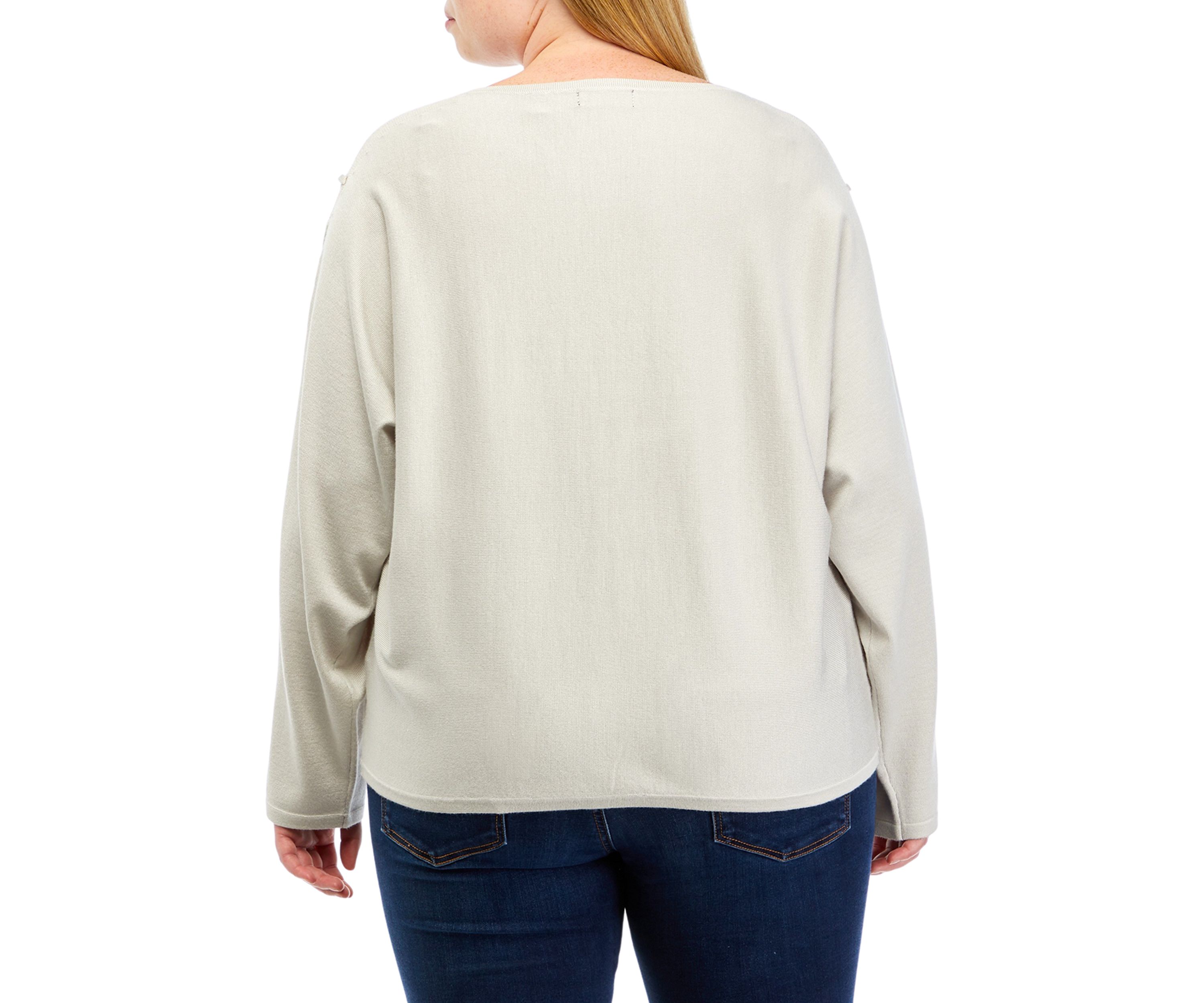 Plus Size Long Dolman Sleeve Crew Neck Jersey Pullover Sweater